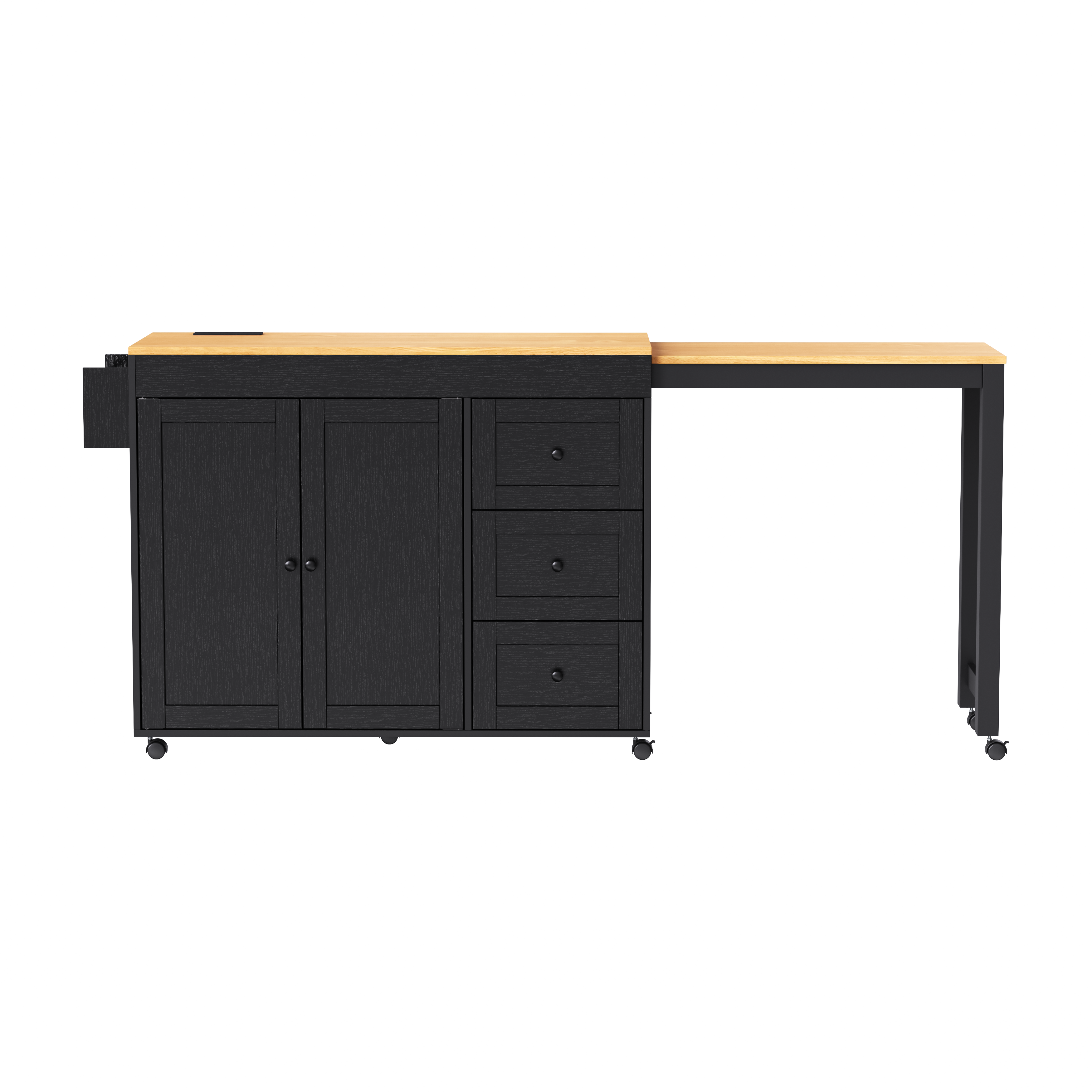 K&K Kitchen Island with Extendable Dining Table, 3 Drawers