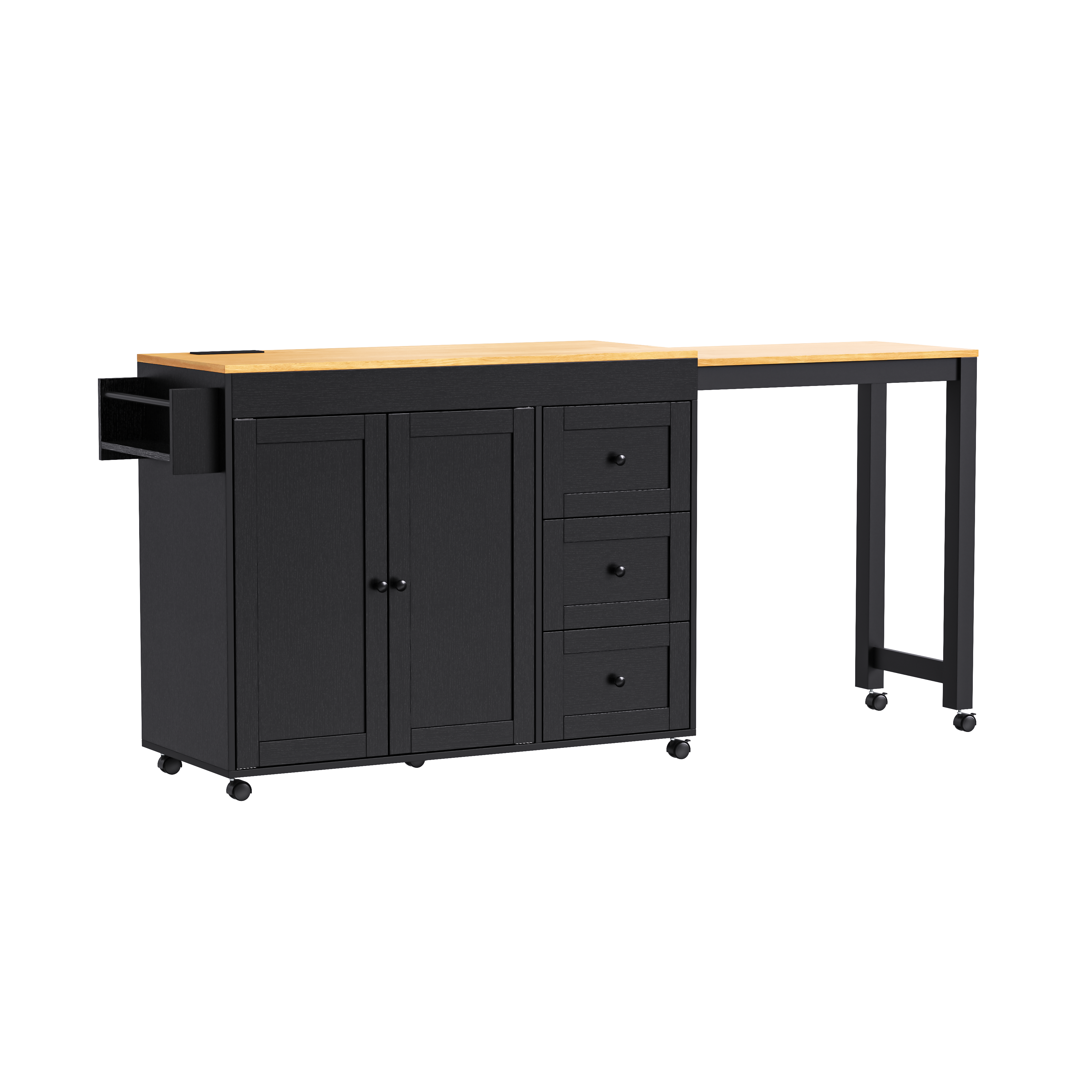 K&K Kitchen Island with Extendable Dining Table, 3 Drawers