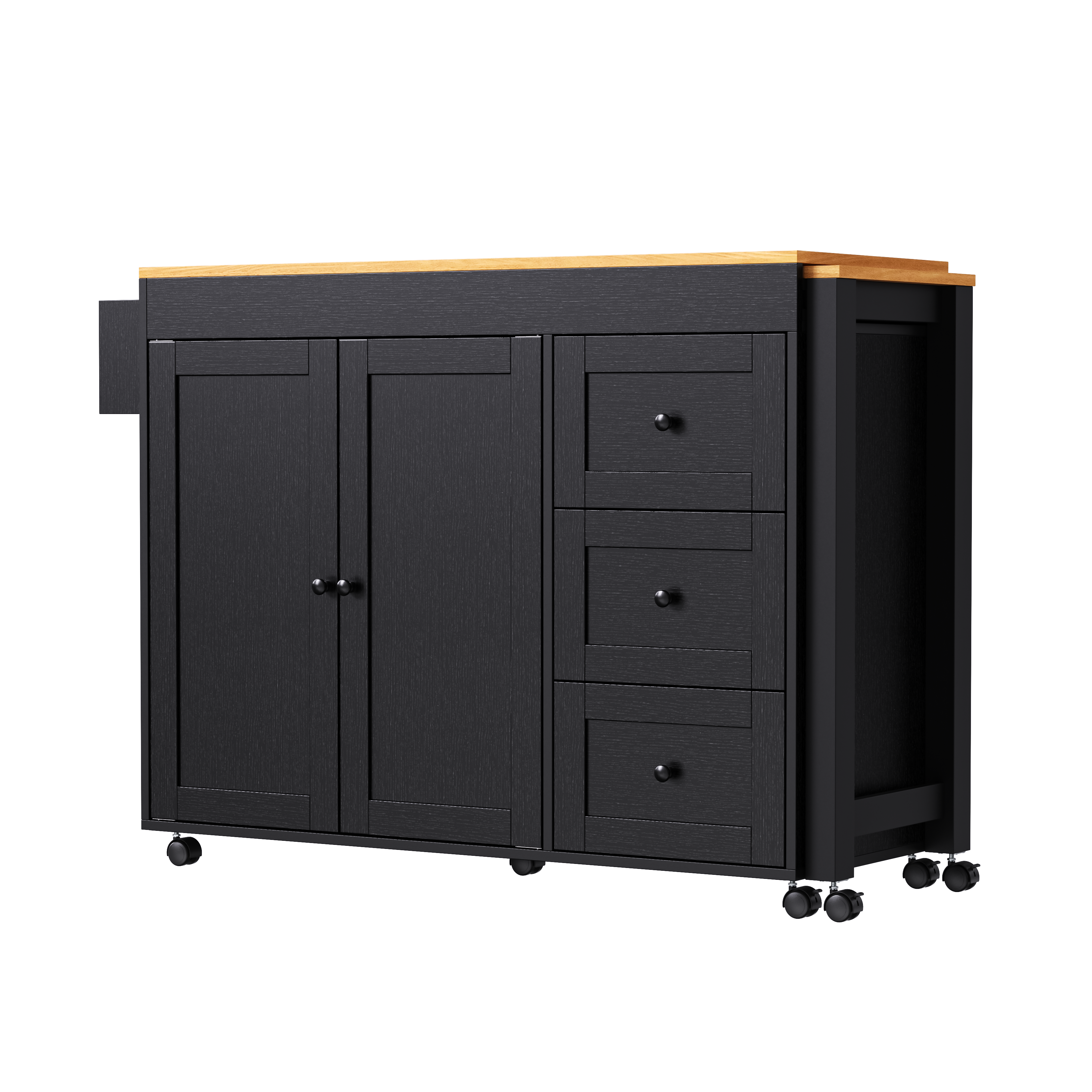 K&K Kitchen Island with Extendable Dining Table, 3 Drawers