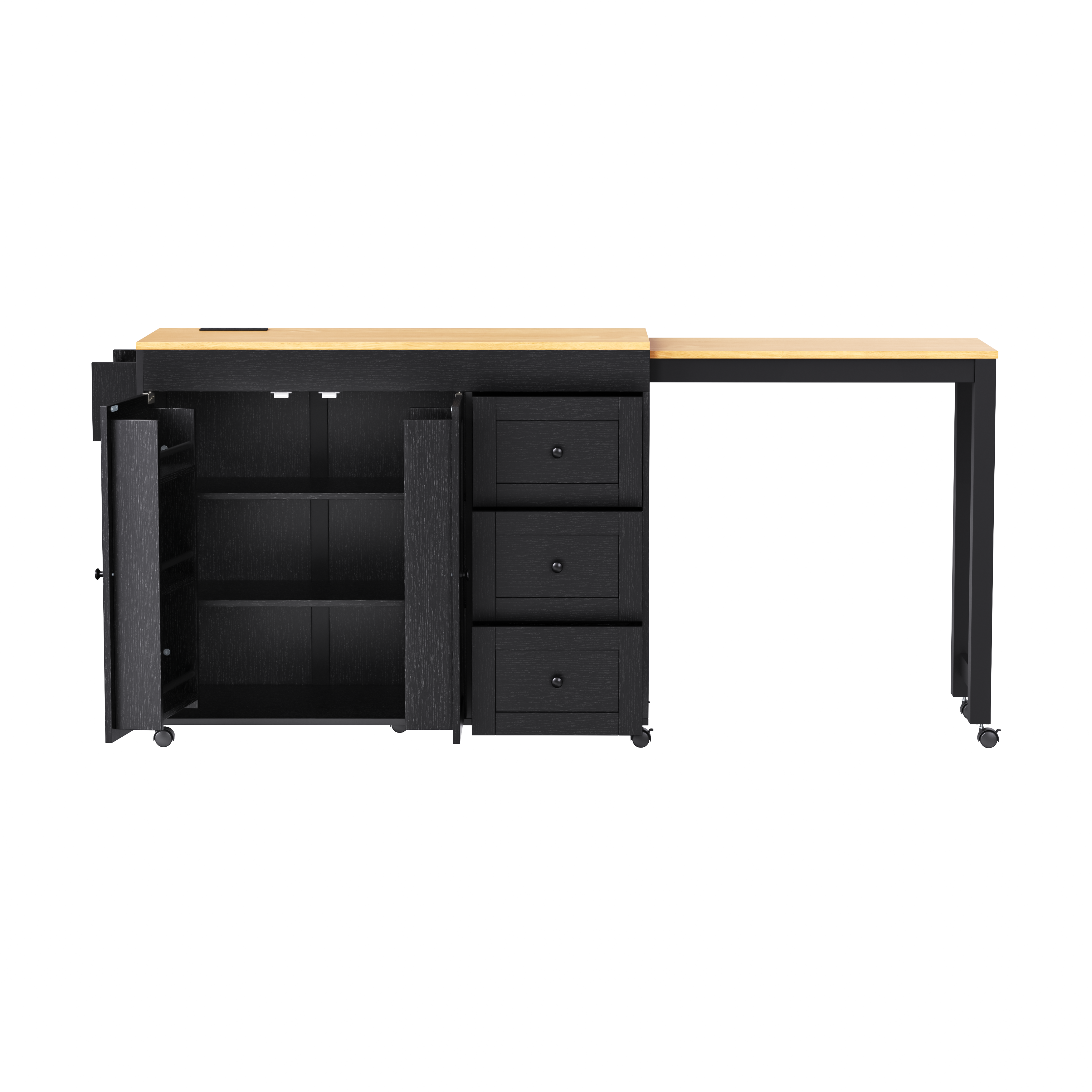 K&K Kitchen Island with Extendable Dining Table, 3 Drawers