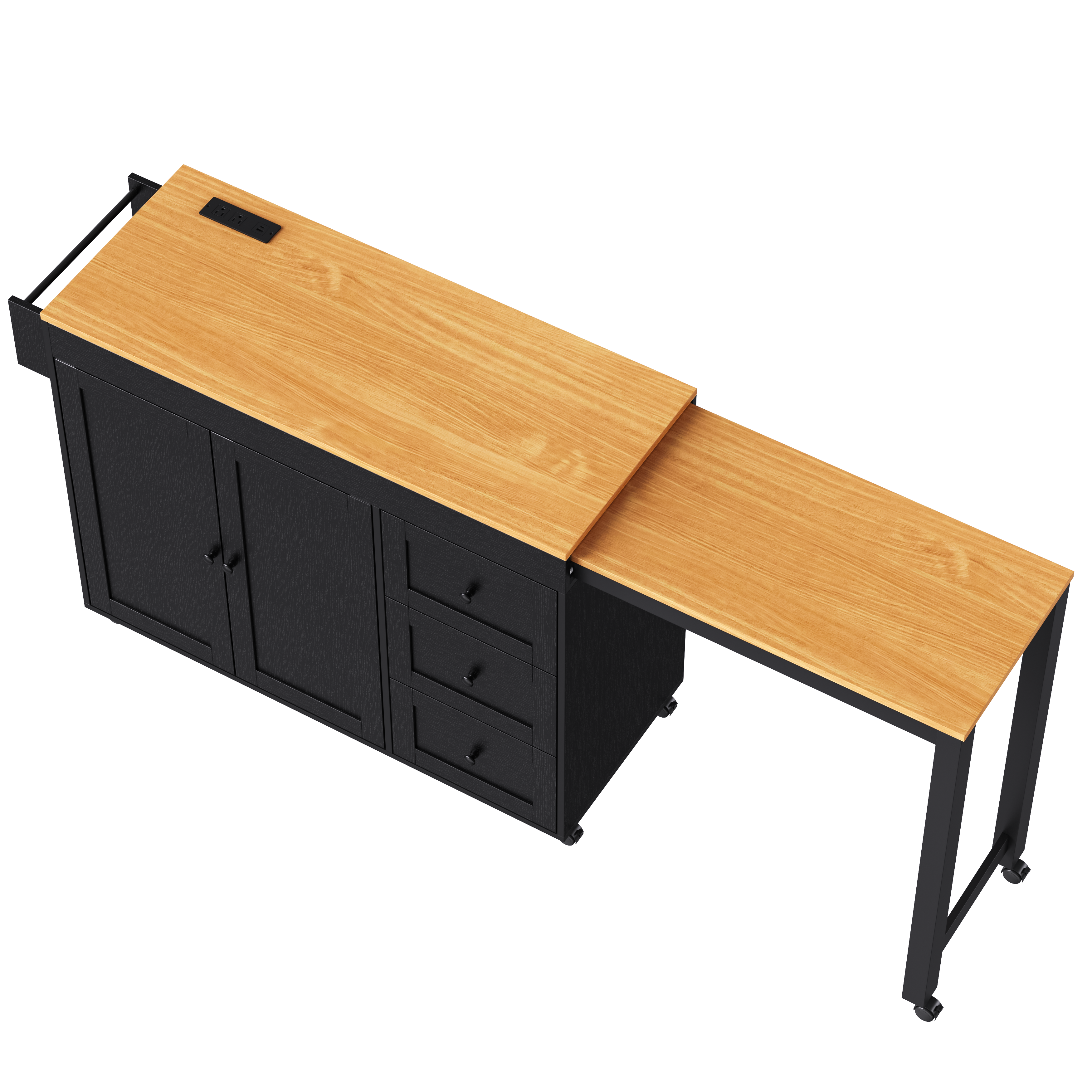 K&K Kitchen Island with Extendable Dining Table, 3 Drawers