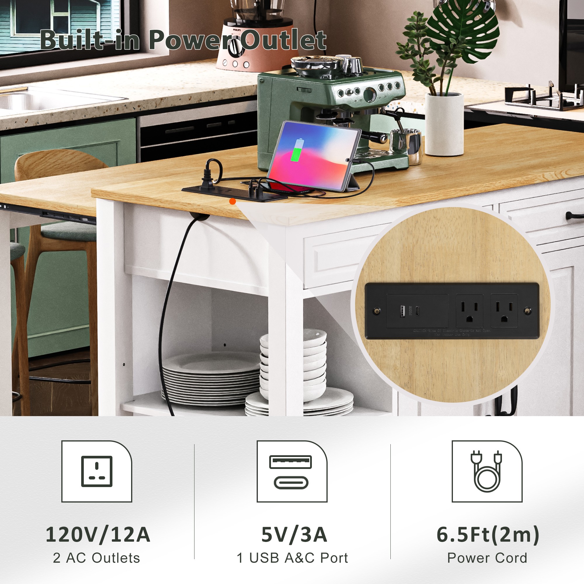 K&K Kitchen Island With Storage
