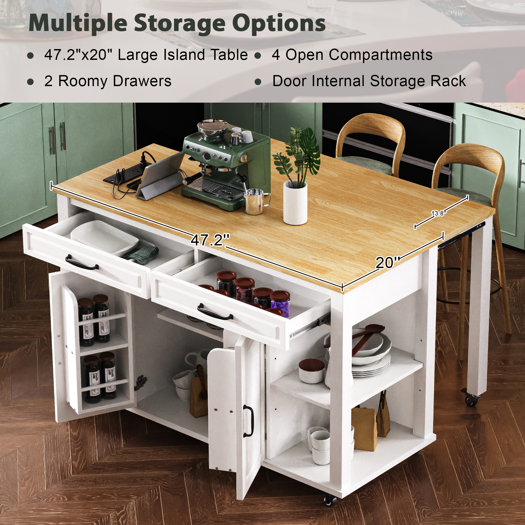 K&K Kitchen Island With Storage