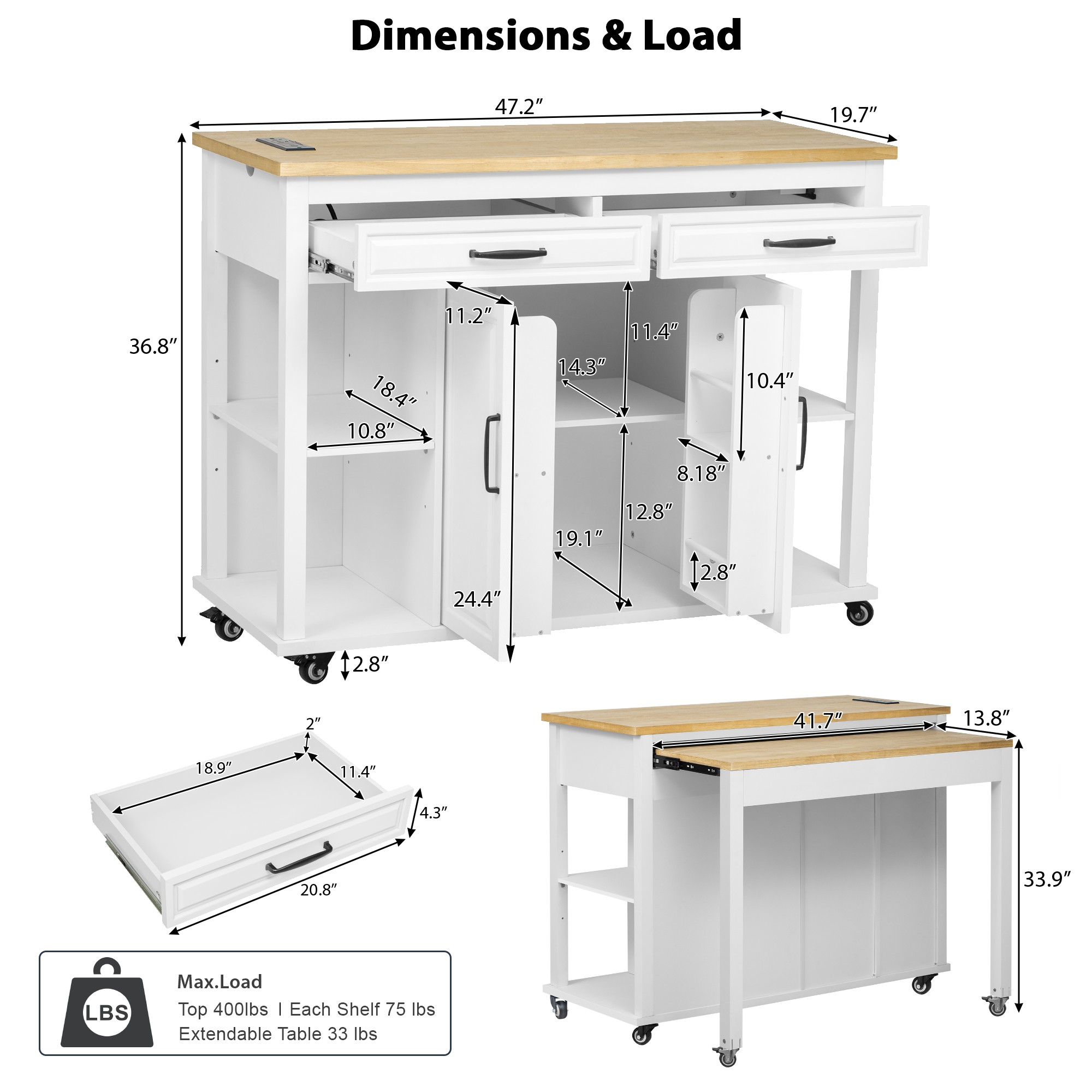K&K Kitchen Island With Storage