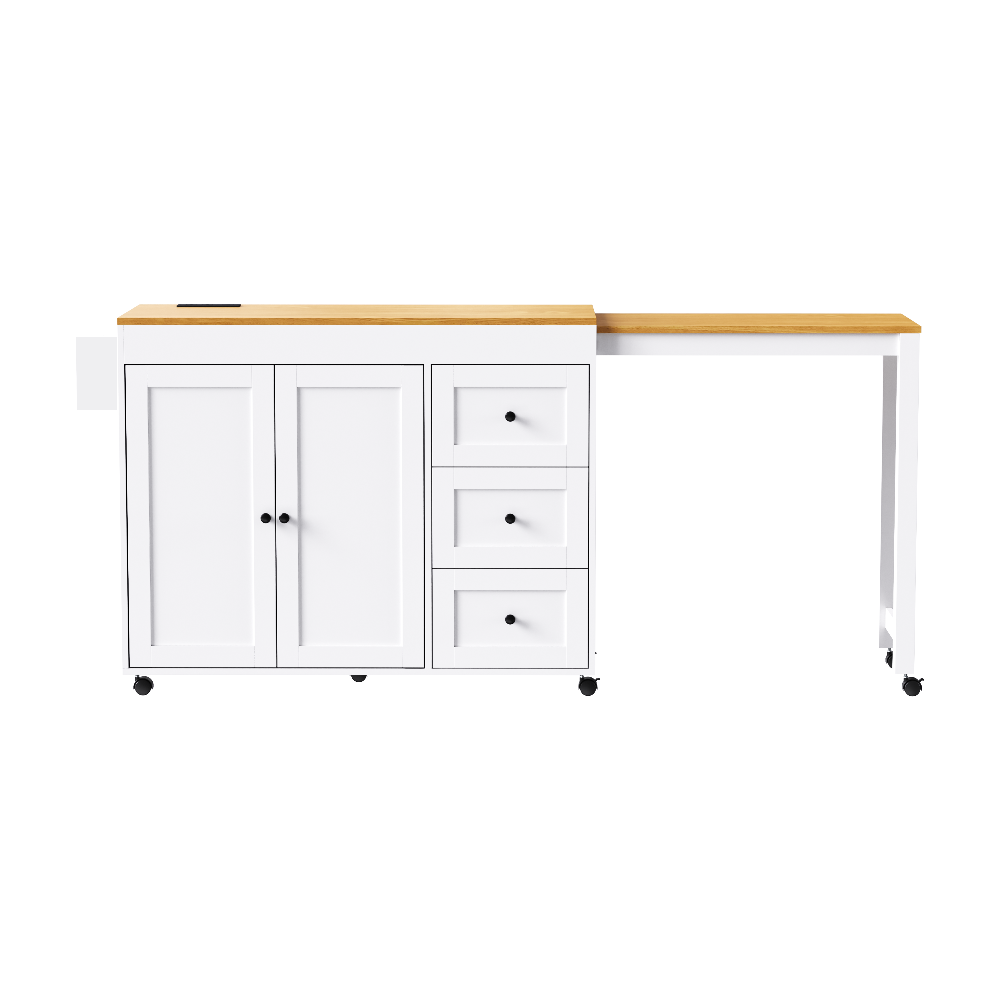 K&K Kitchen Island with Extendable Dining Table, 3 Drawers