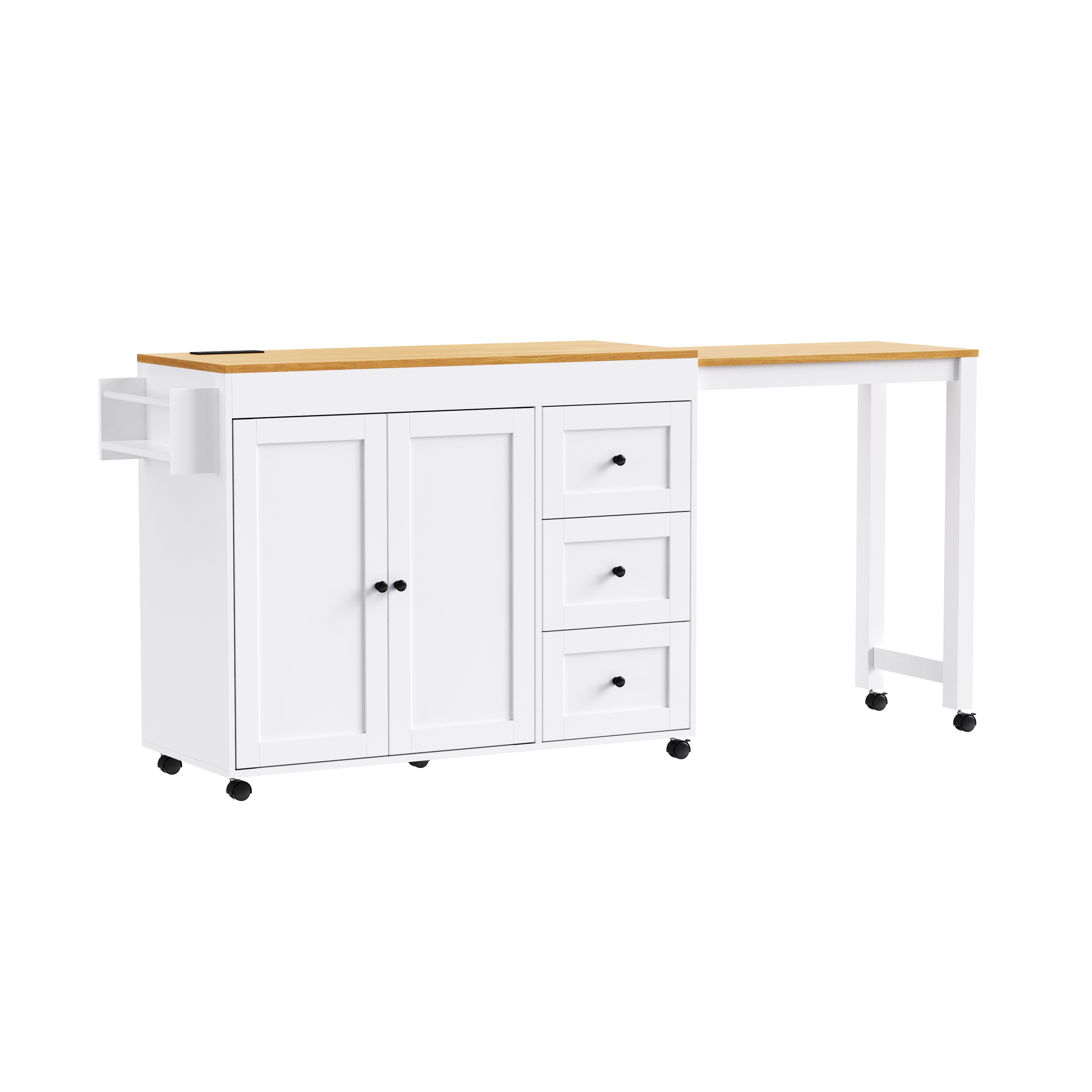 K&K Kitchen Island with Extendable Dining Table, 3 Drawers