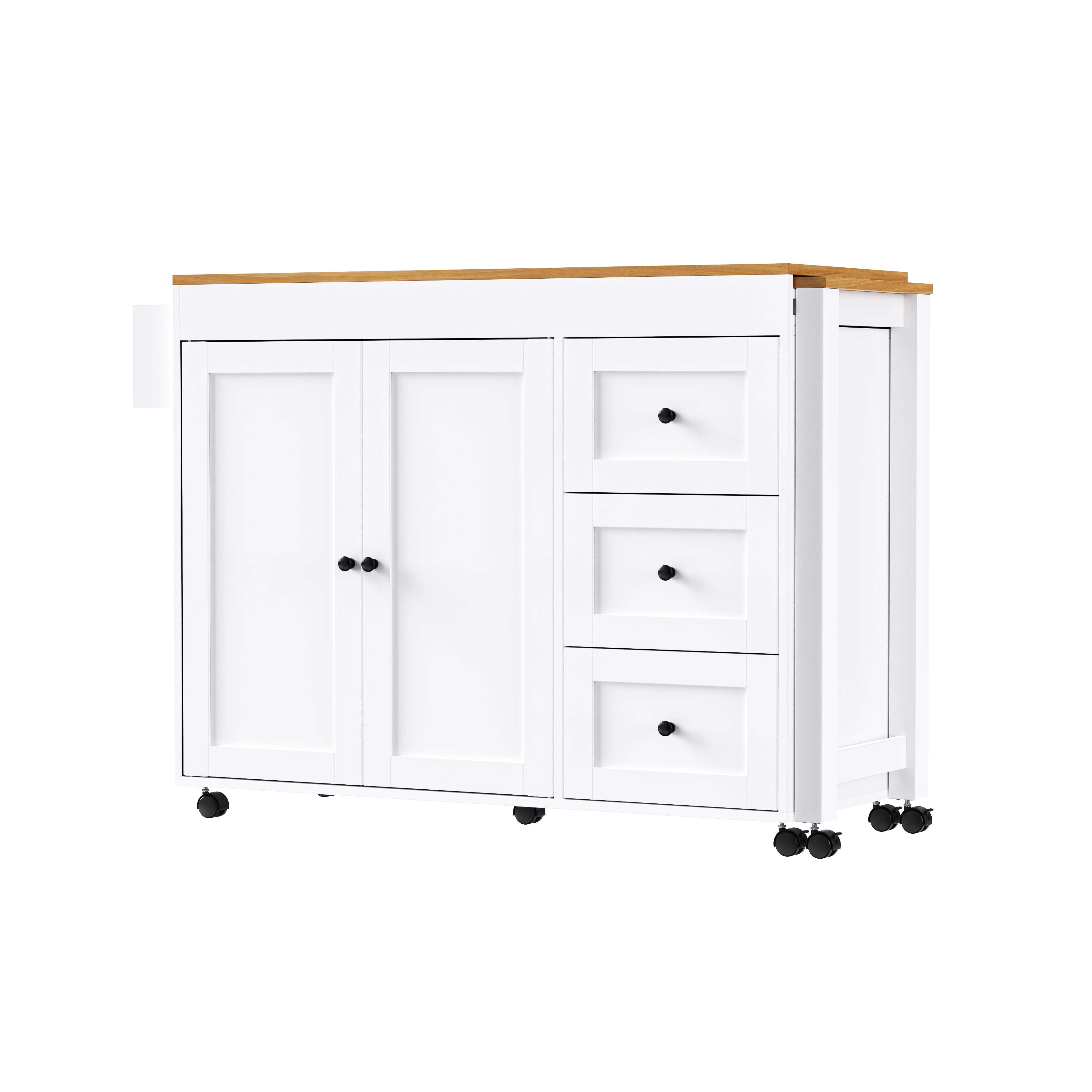 K&K Kitchen Island with Extendable Dining Table, 3 Drawers