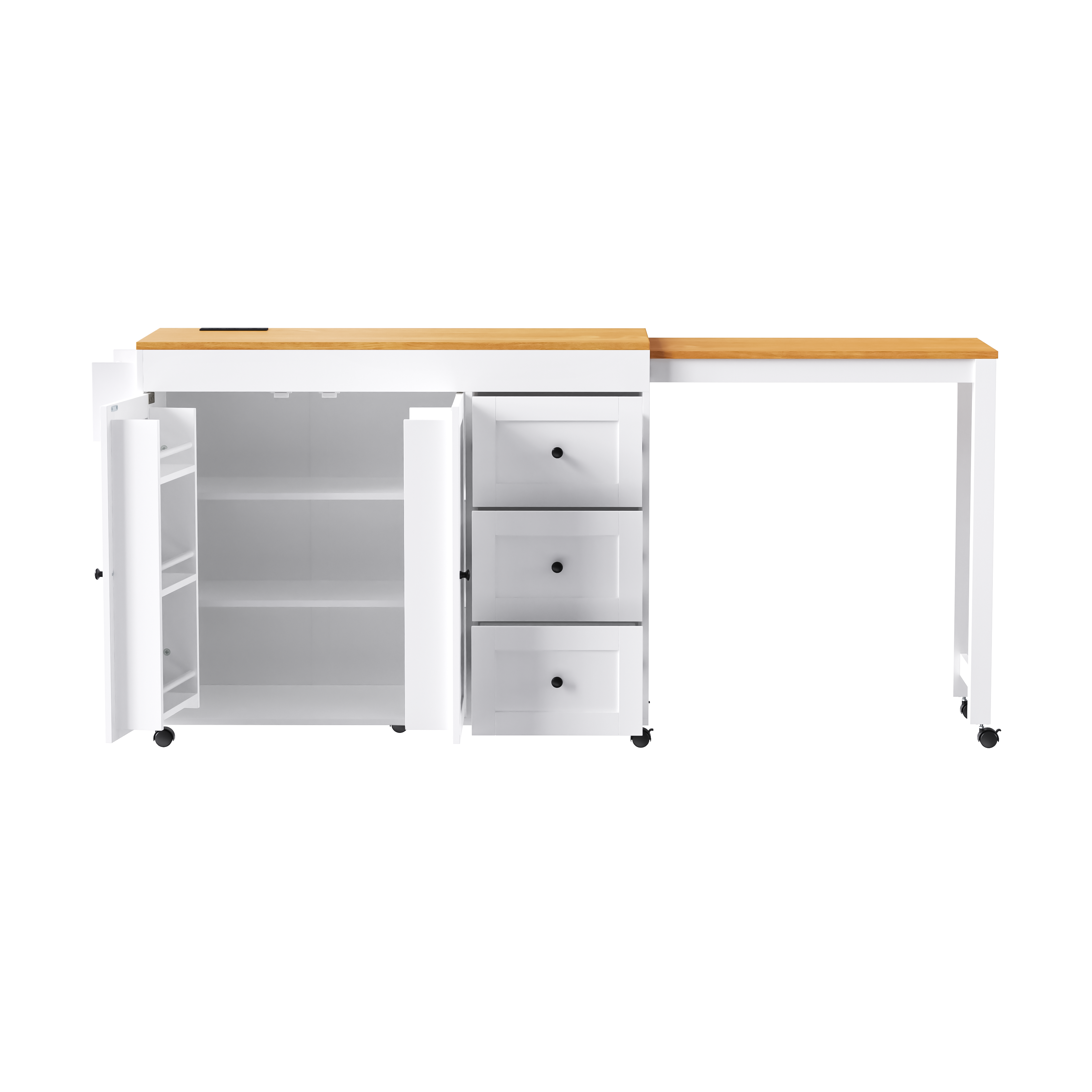 K&K Kitchen Island with Extendable Dining Table, 3 Drawers