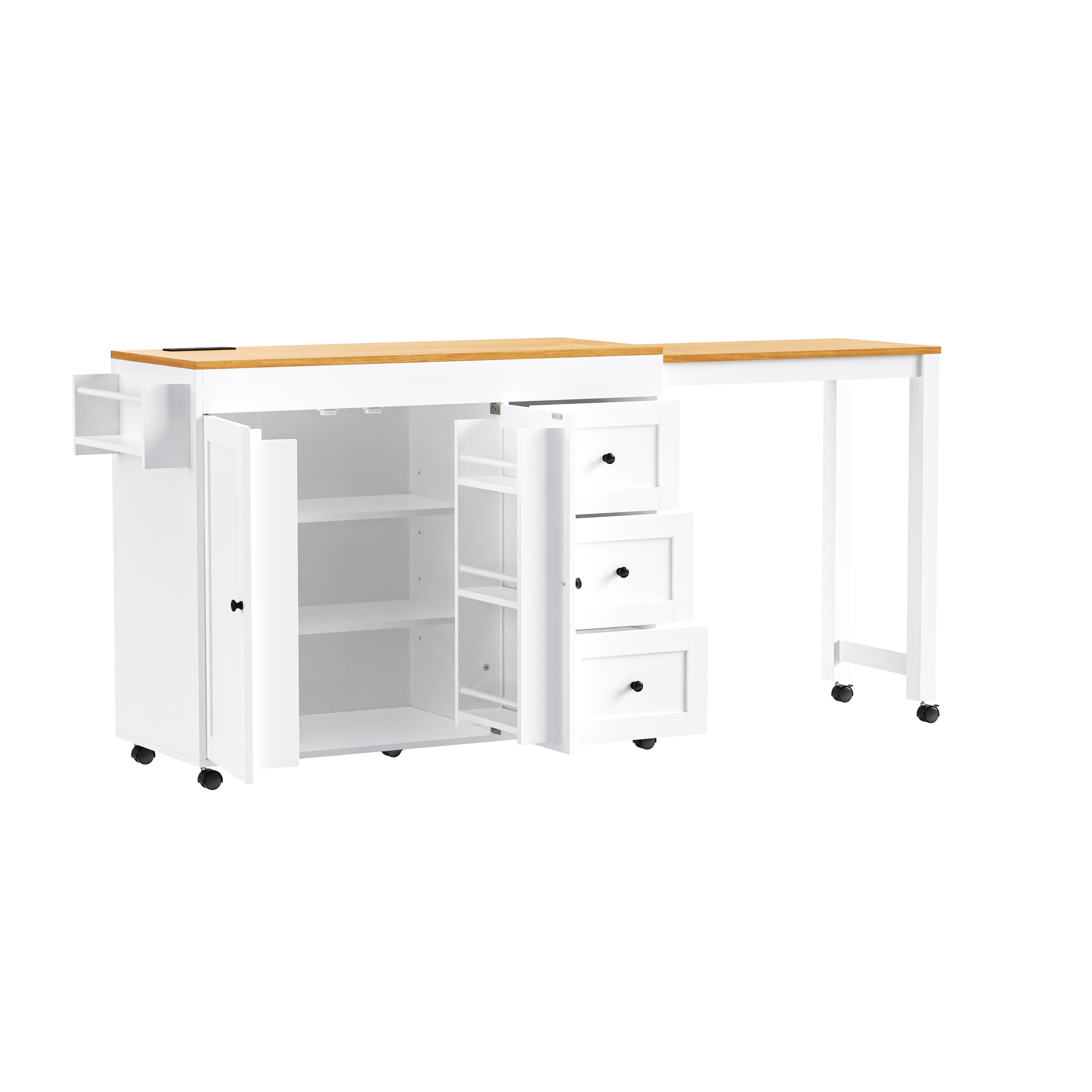 K&K Kitchen Island with Extendable Dining Table, 3 Drawers