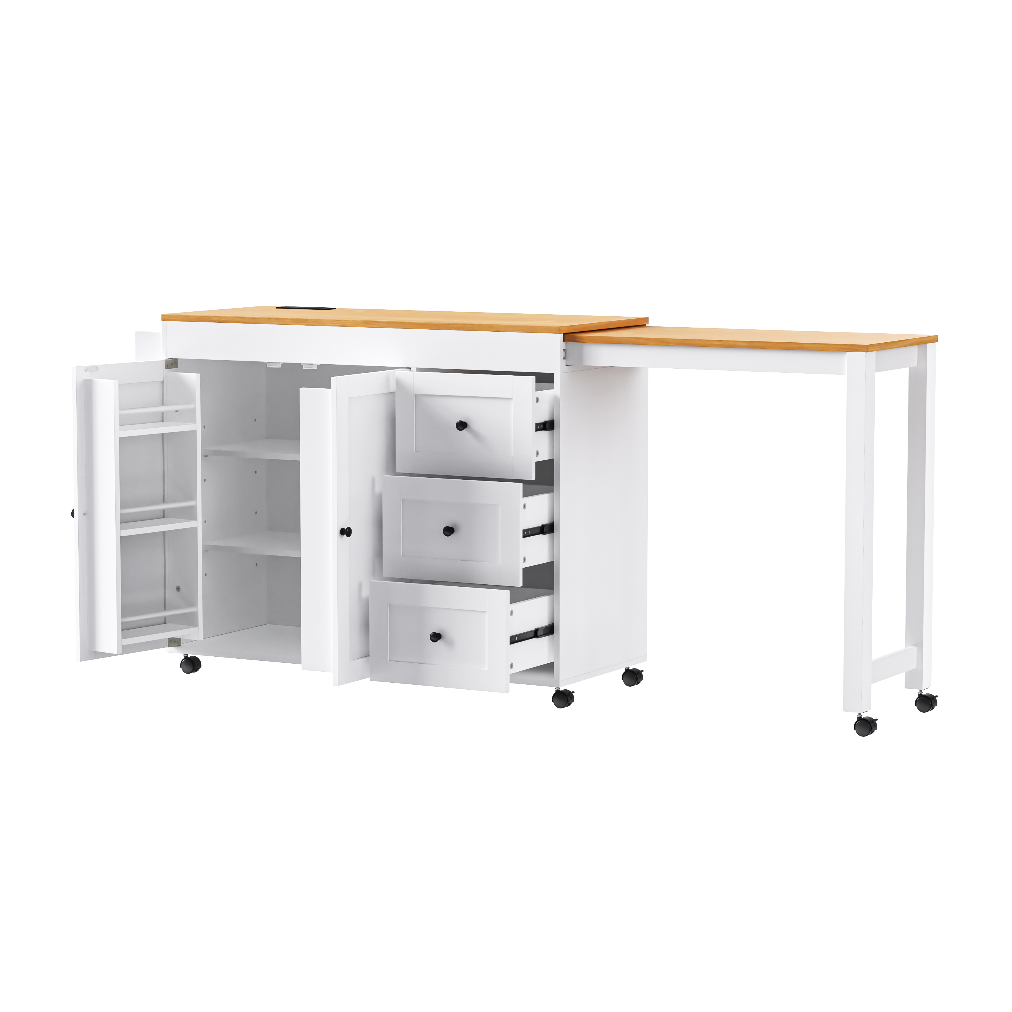 K&K Kitchen Island with Extendable Dining Table, 3 Drawers