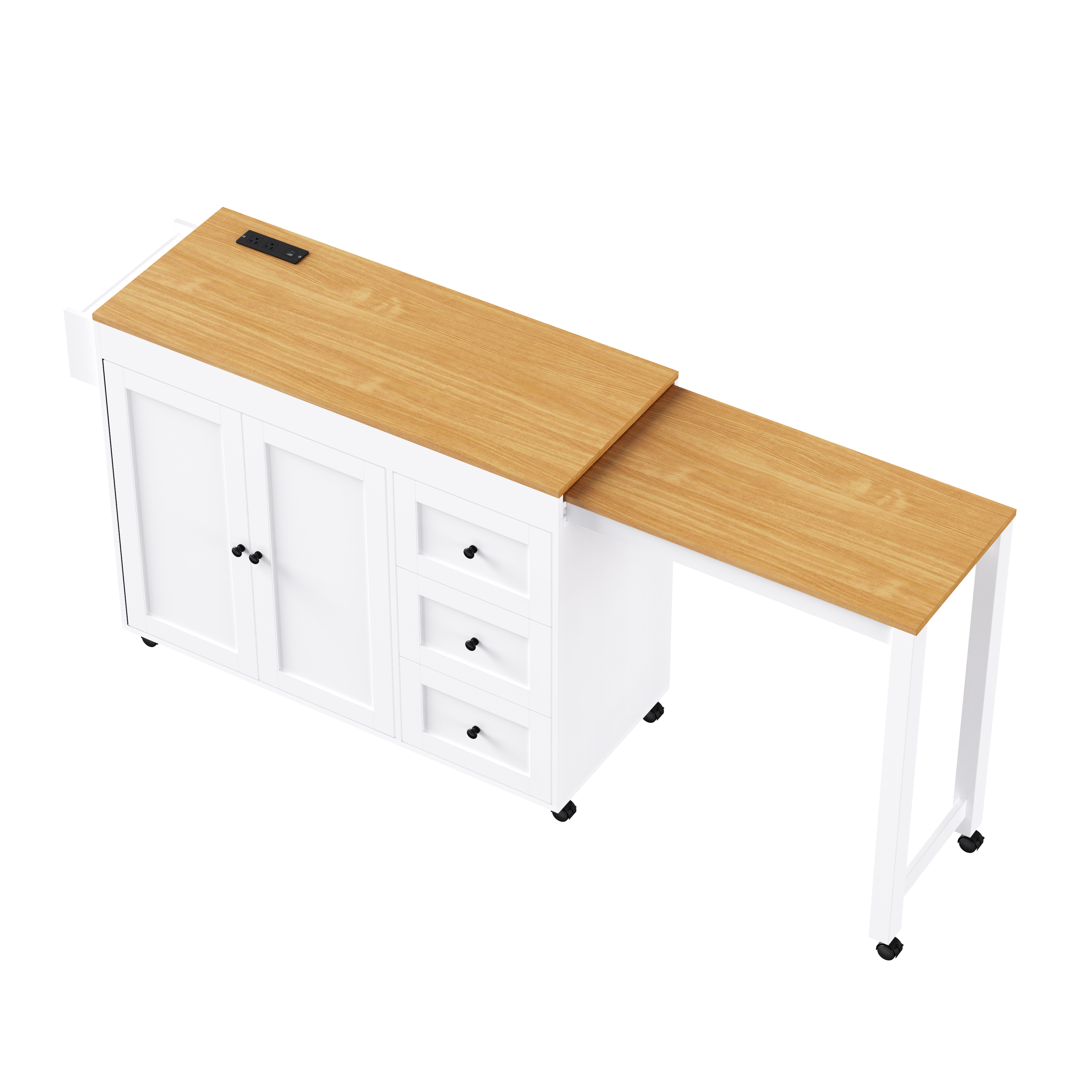K&K Kitchen Island with Extendable Dining Table, 3 Drawers