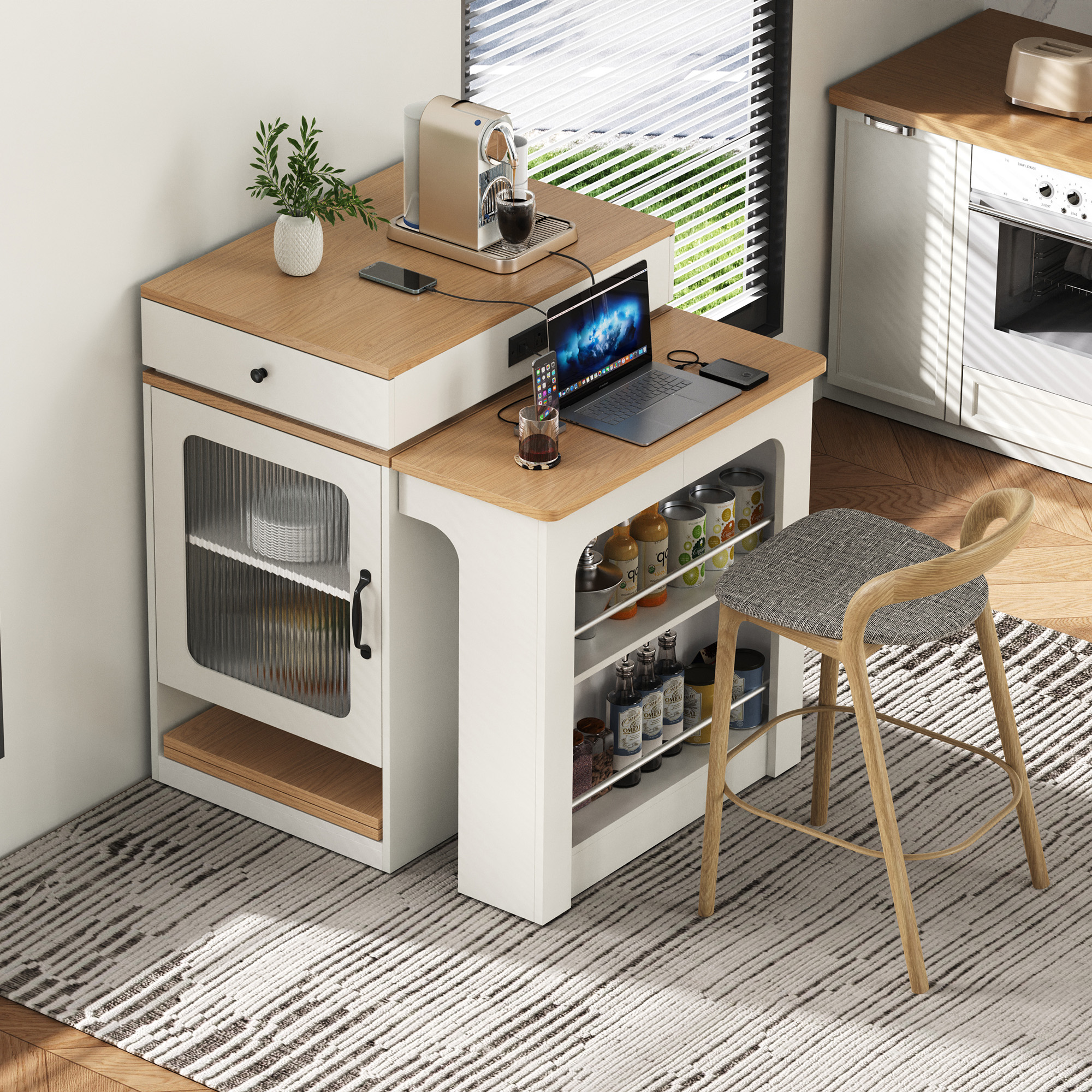 K&K Kitchen Island Extendable Table