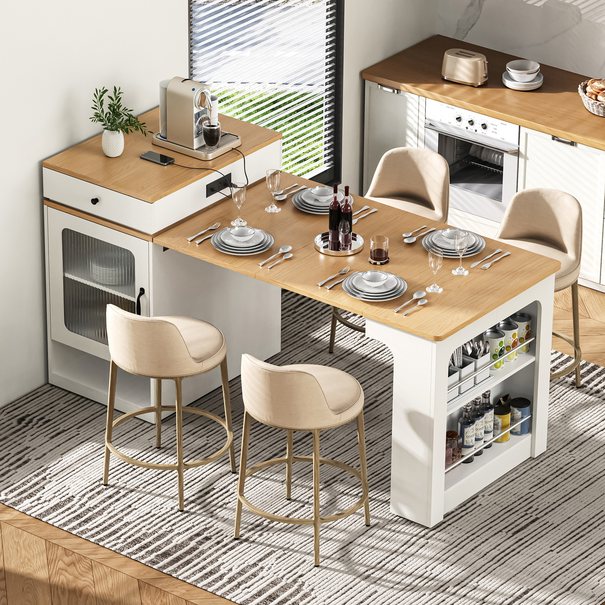 K&K Kitchen Island Extendable Table