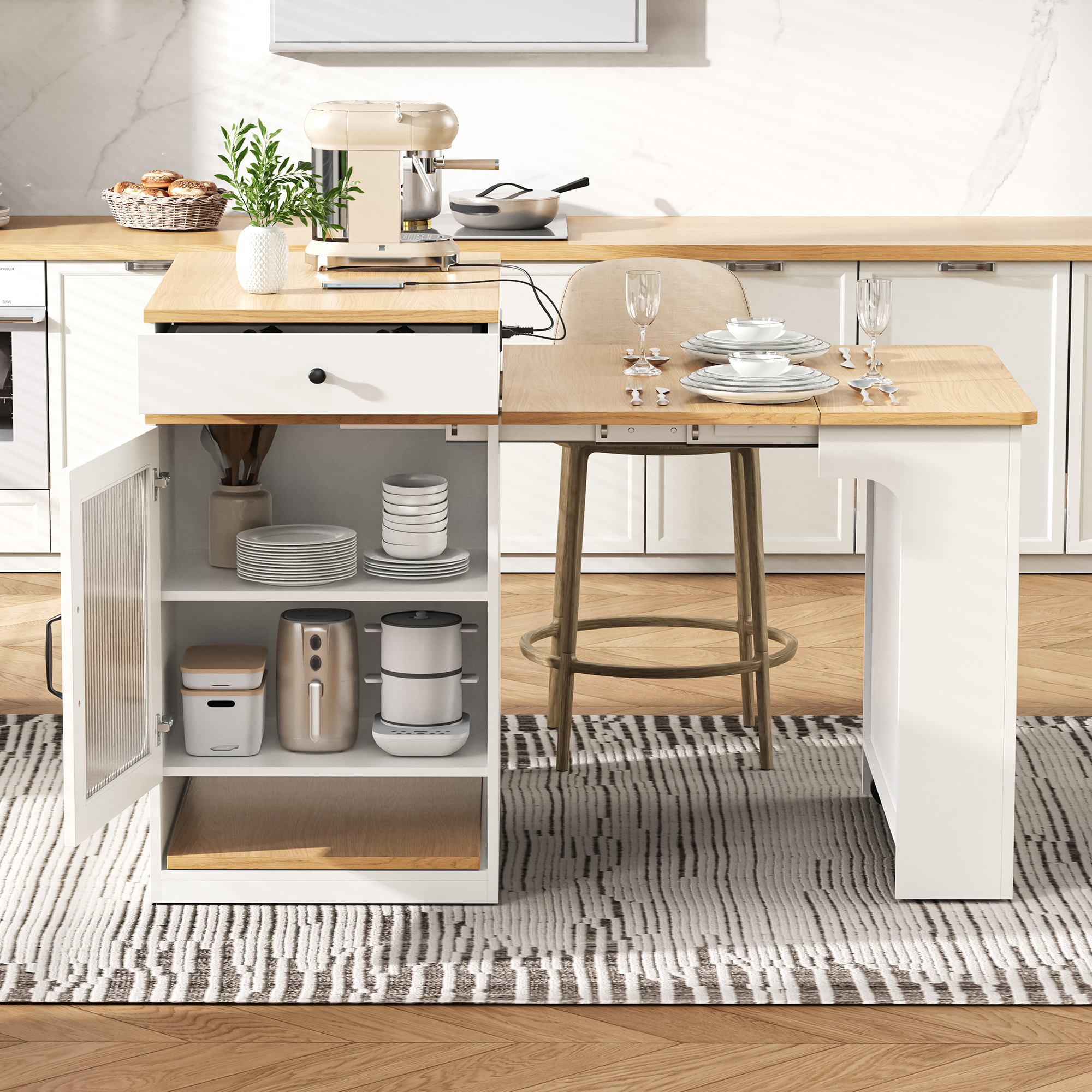 K&K Kitchen Island Extendable Table