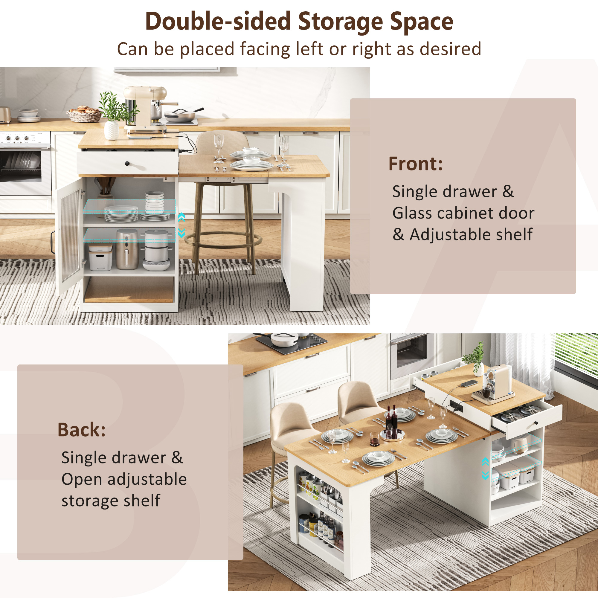 K&K Kitchen Island Extendable Table