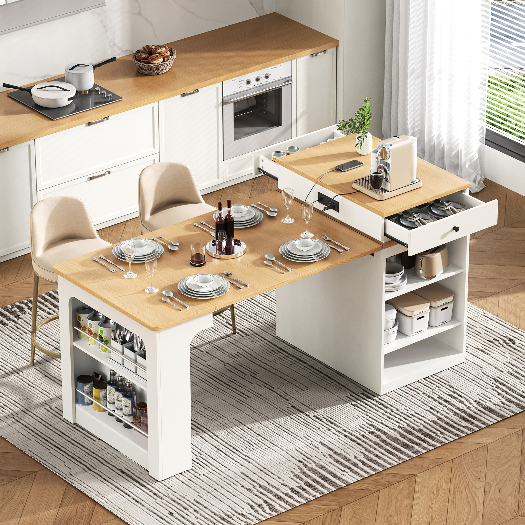 K&K Kitchen Island Extendable Table