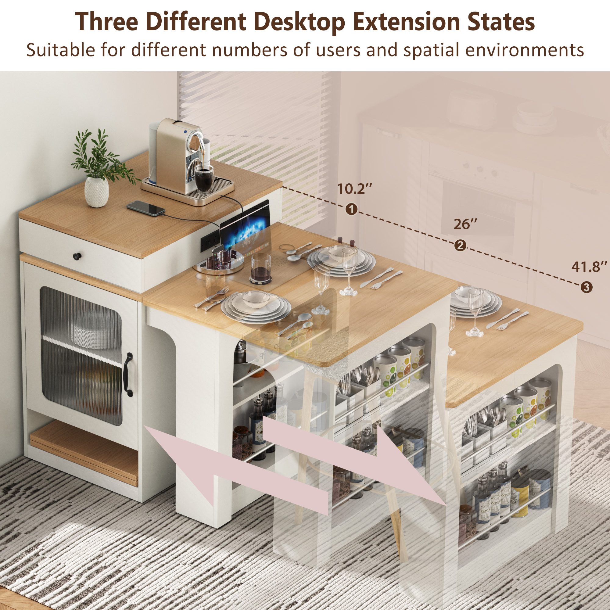 K&K Kitchen Island Extendable Table