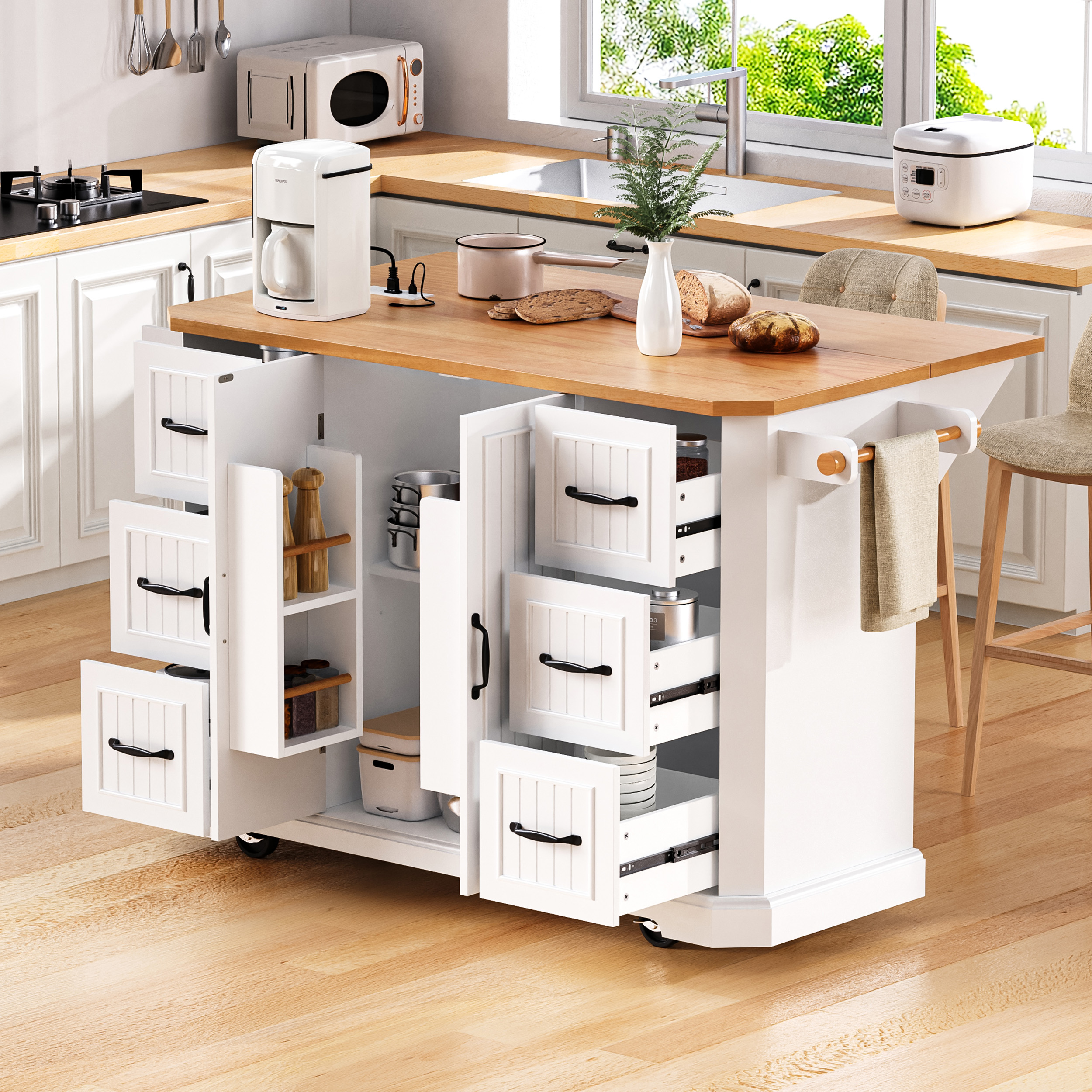 K&K Kitchen Island Rubber Wood Veneer