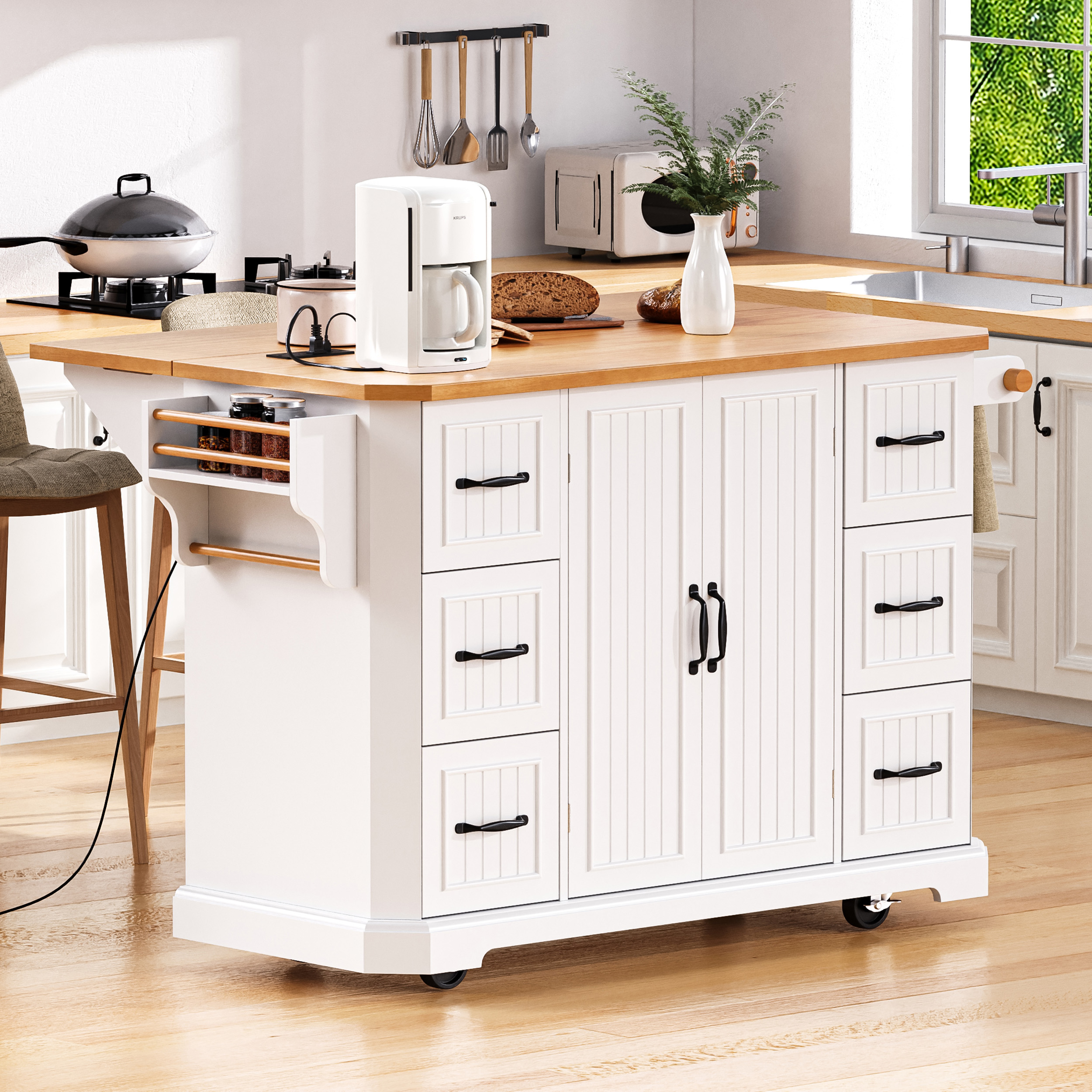 K&K Kitchen Island Rubber Wood Veneer