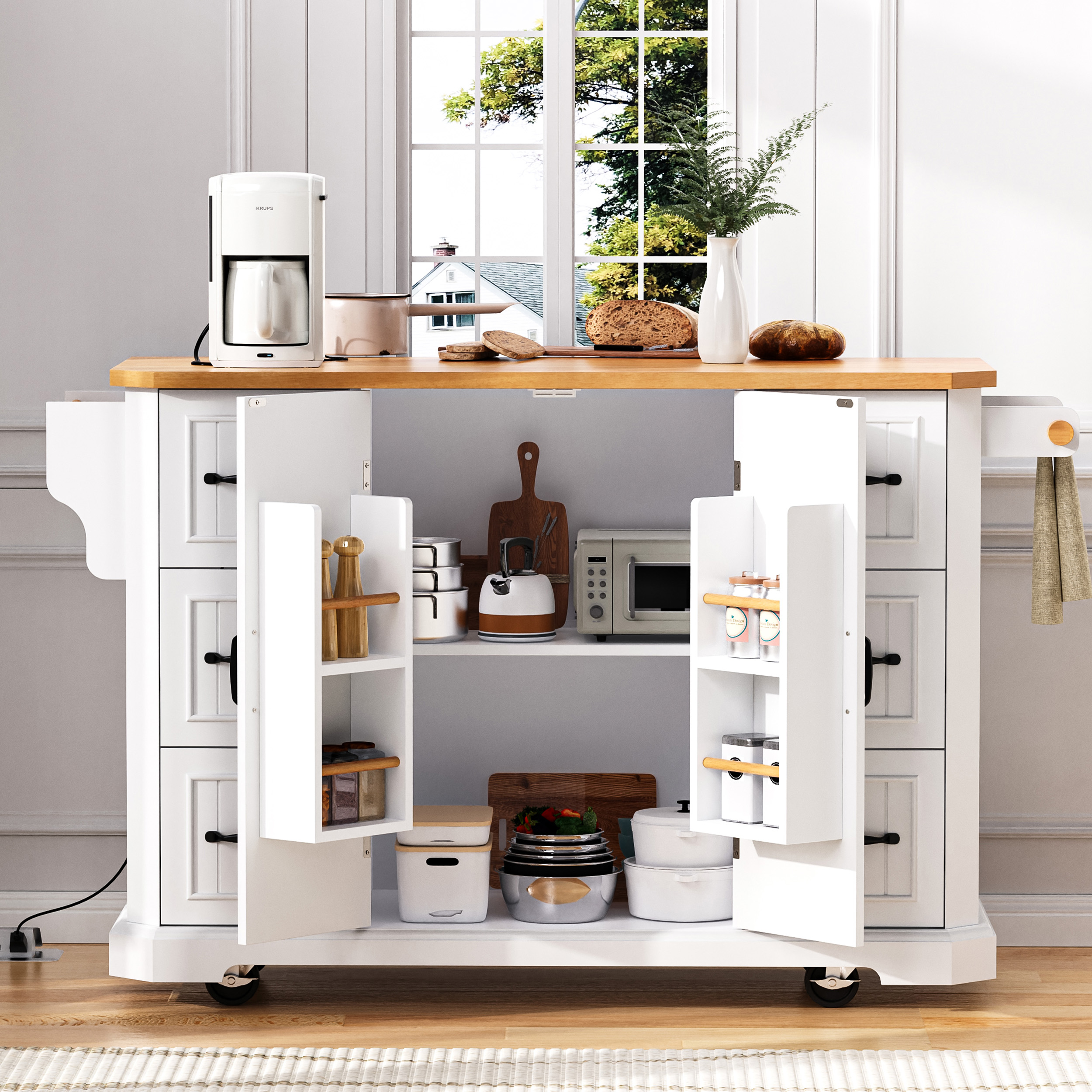 K&K Kitchen Island Rubber Wood Veneer