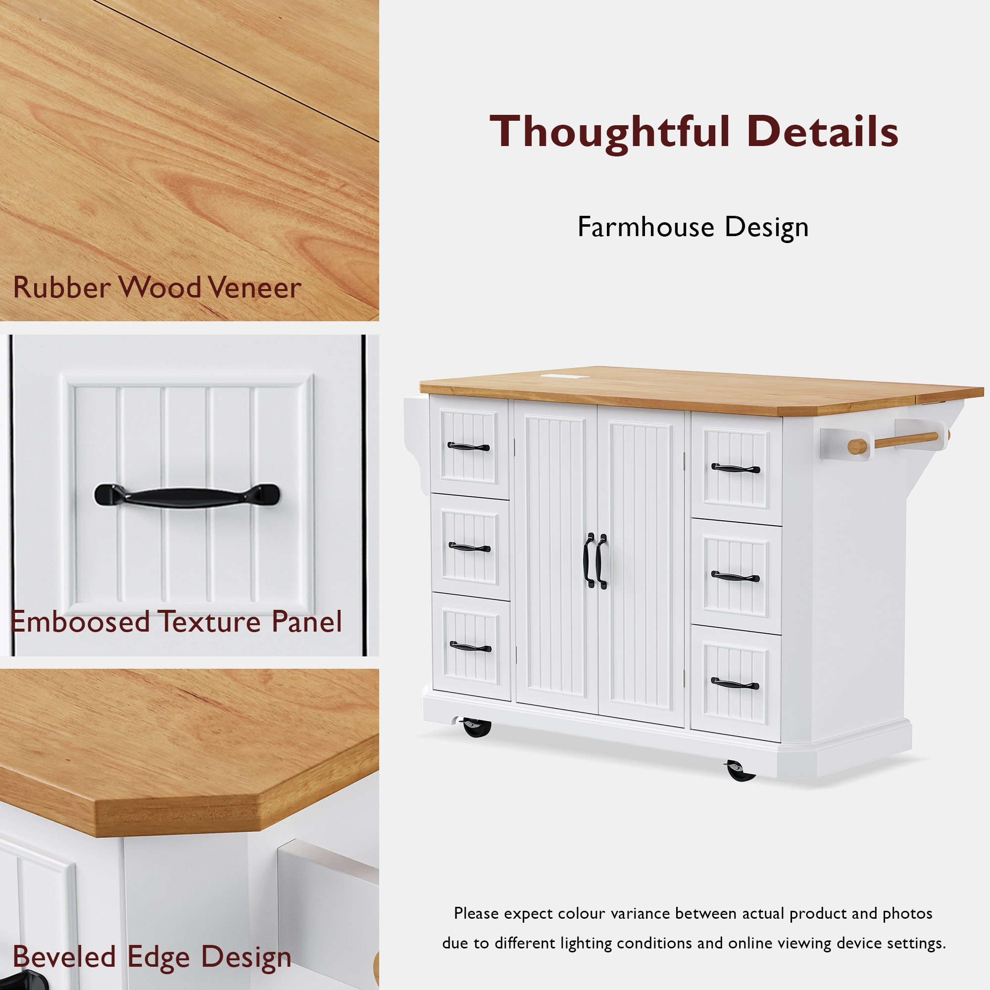 K&K Kitchen Island Rubber Wood Veneer