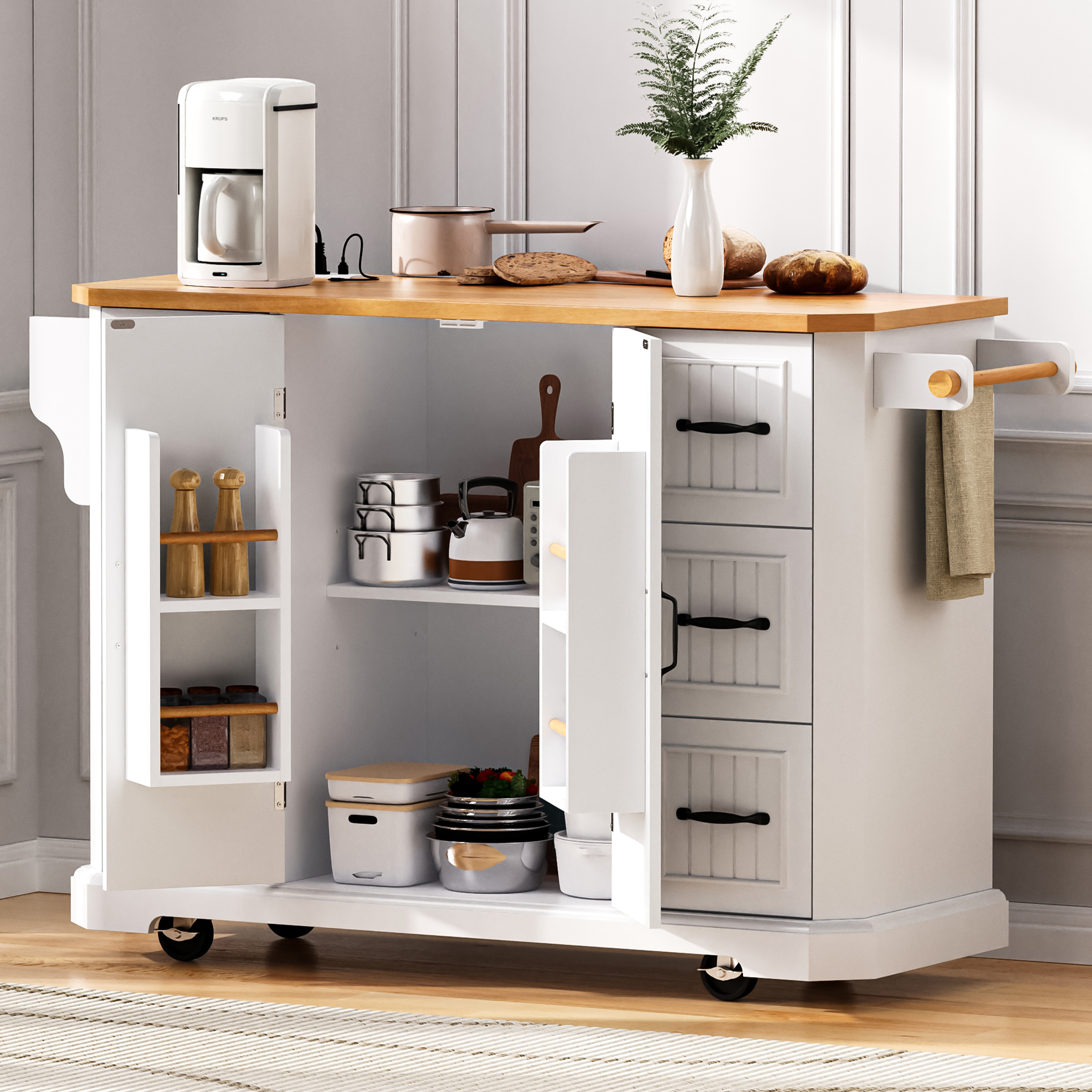K&K Kitchen Island Rubber Wood Veneer