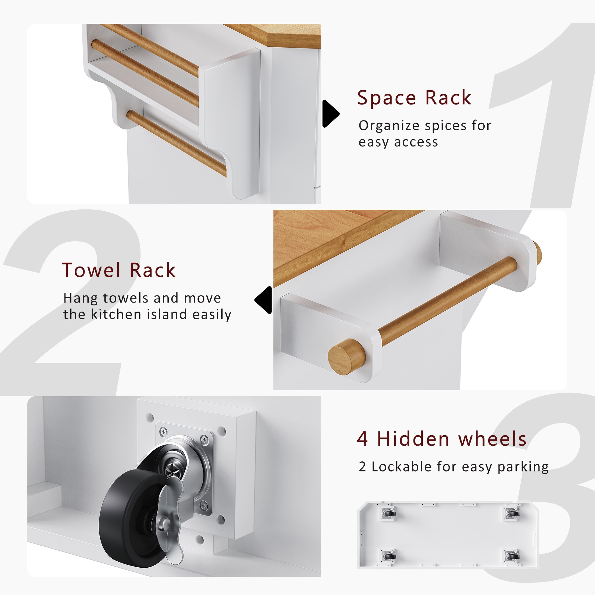 K&K Kitchen Island Rubber Wood Veneer
