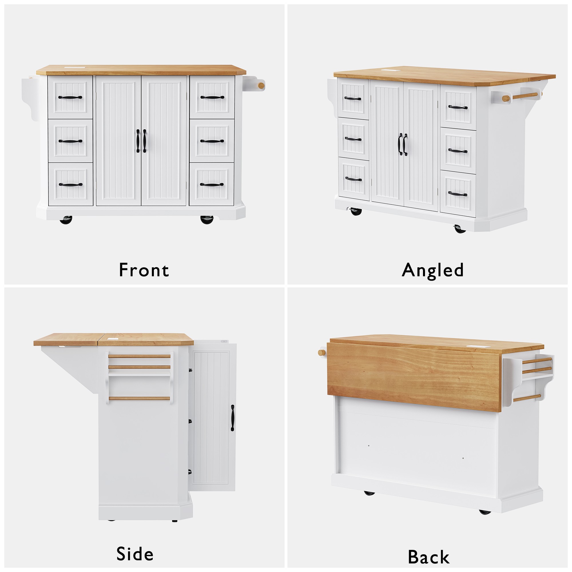 K&K Kitchen Island Rubber Wood Veneer