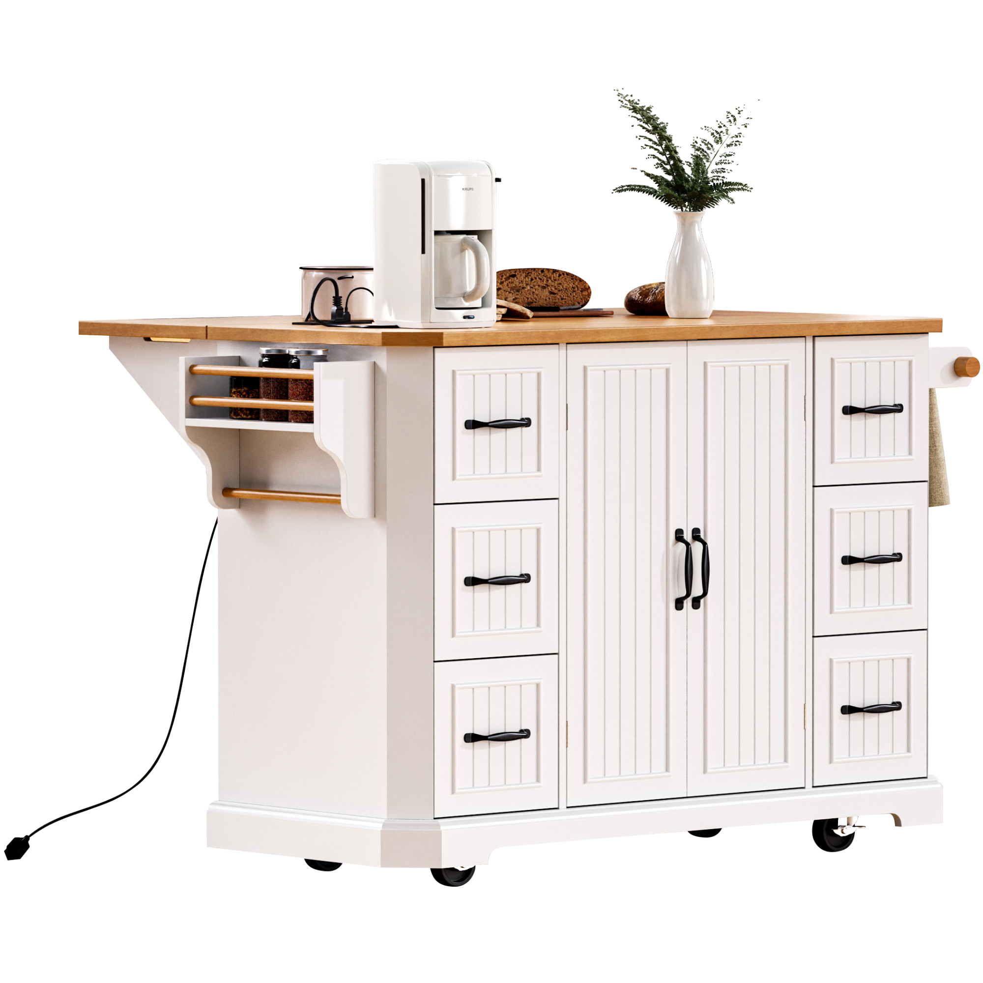 K&K Kitchen Island Rubber Wood Veneer