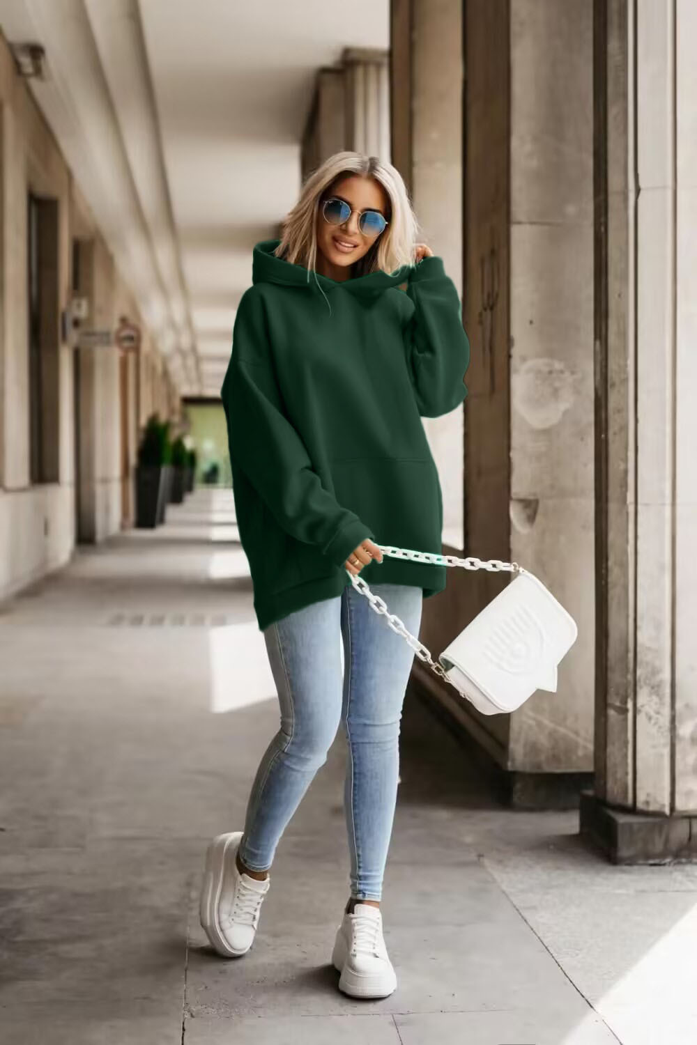 Womens Casual Fashionable Loose-fitting Hooded Sweatshirt