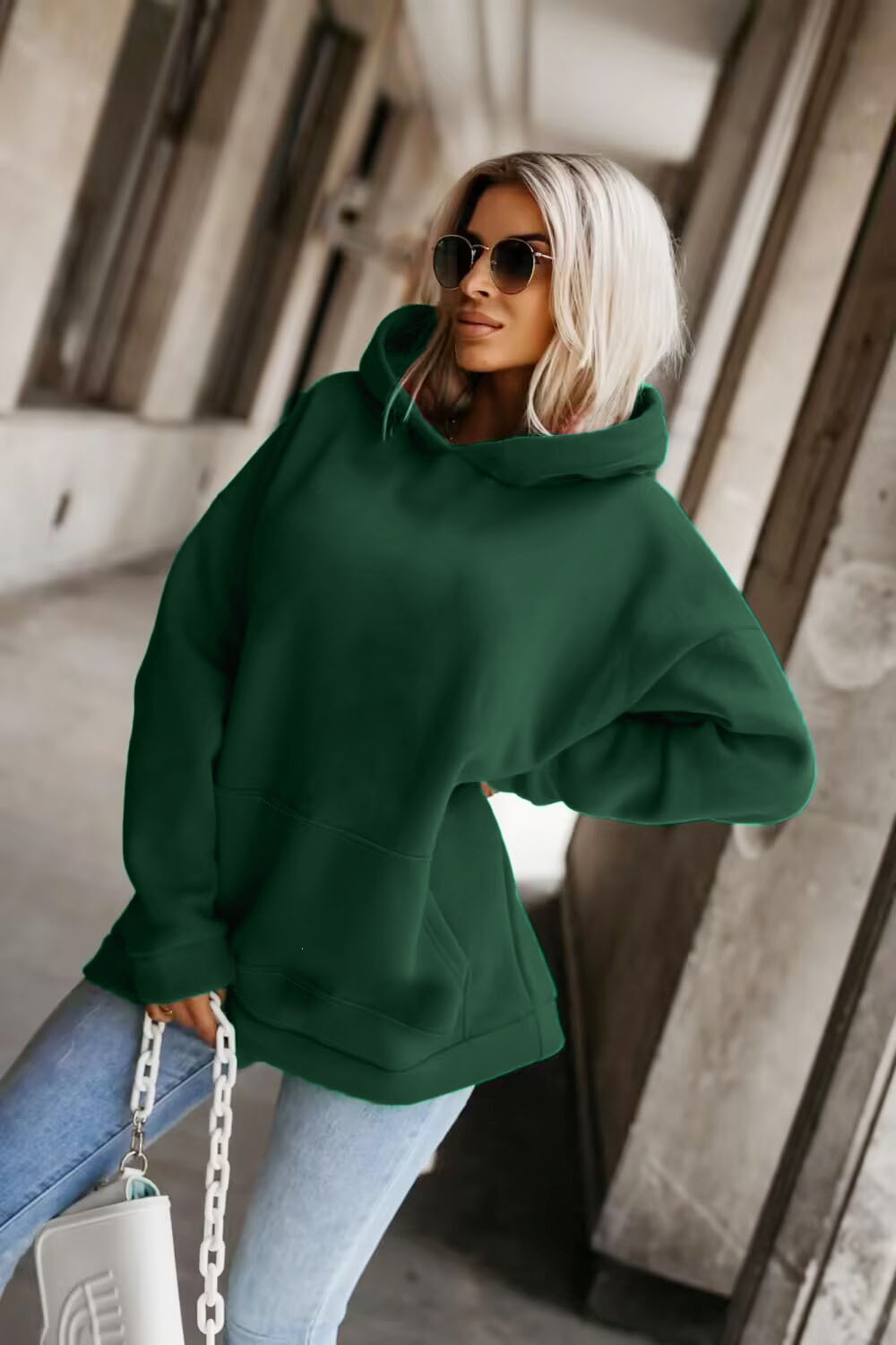 Womens Casual Fashionable Loose-fitting Hooded Sweatshirt