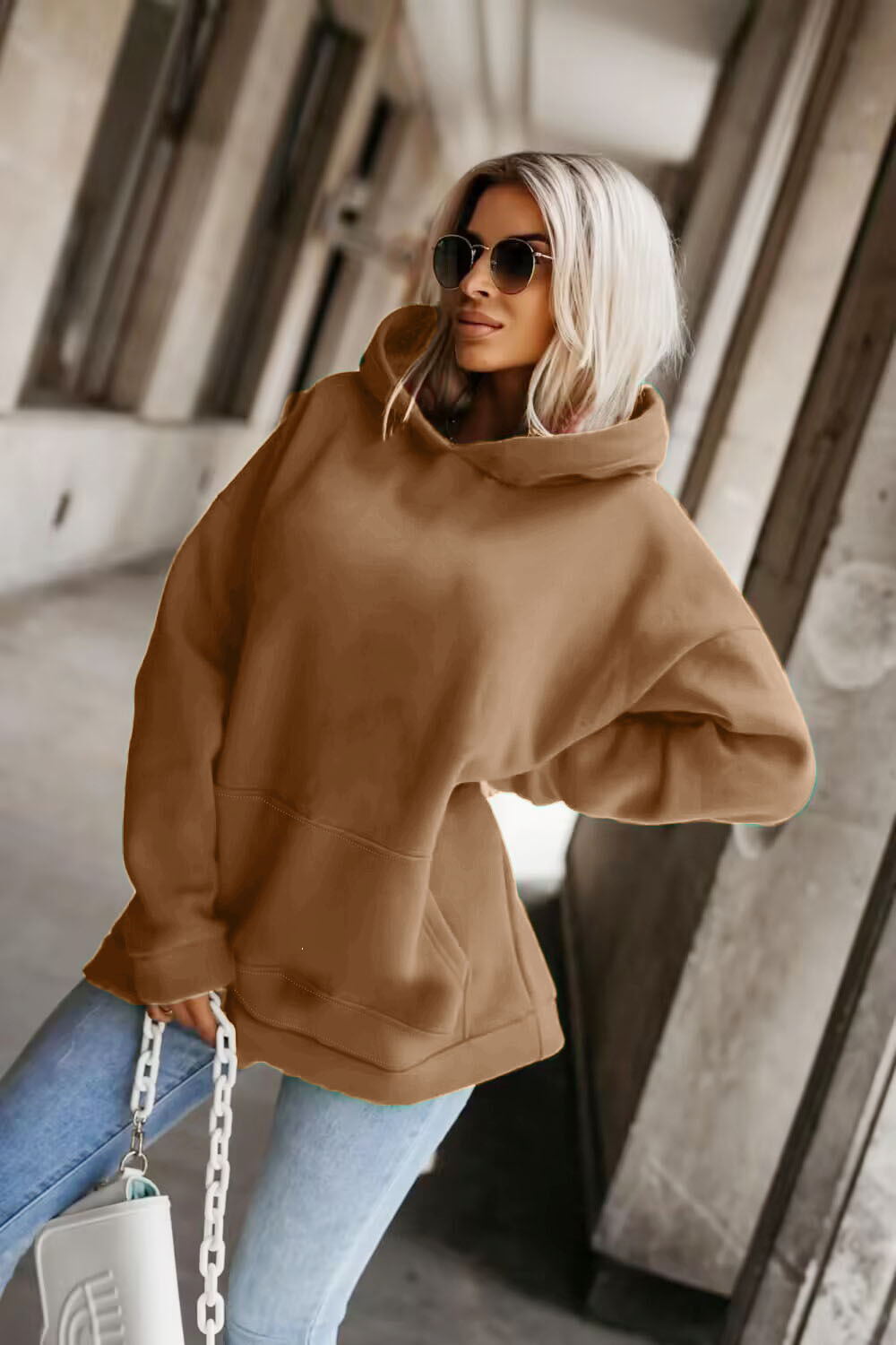 Womens Casual Fashionable Loose-fitting Hooded Sweatshirt