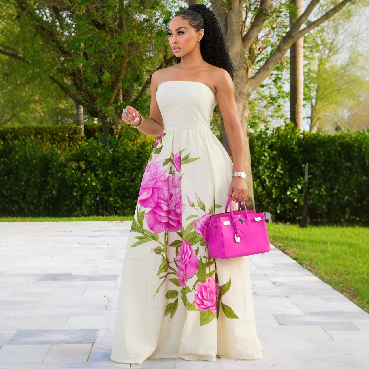 Womens Rose Print Dress