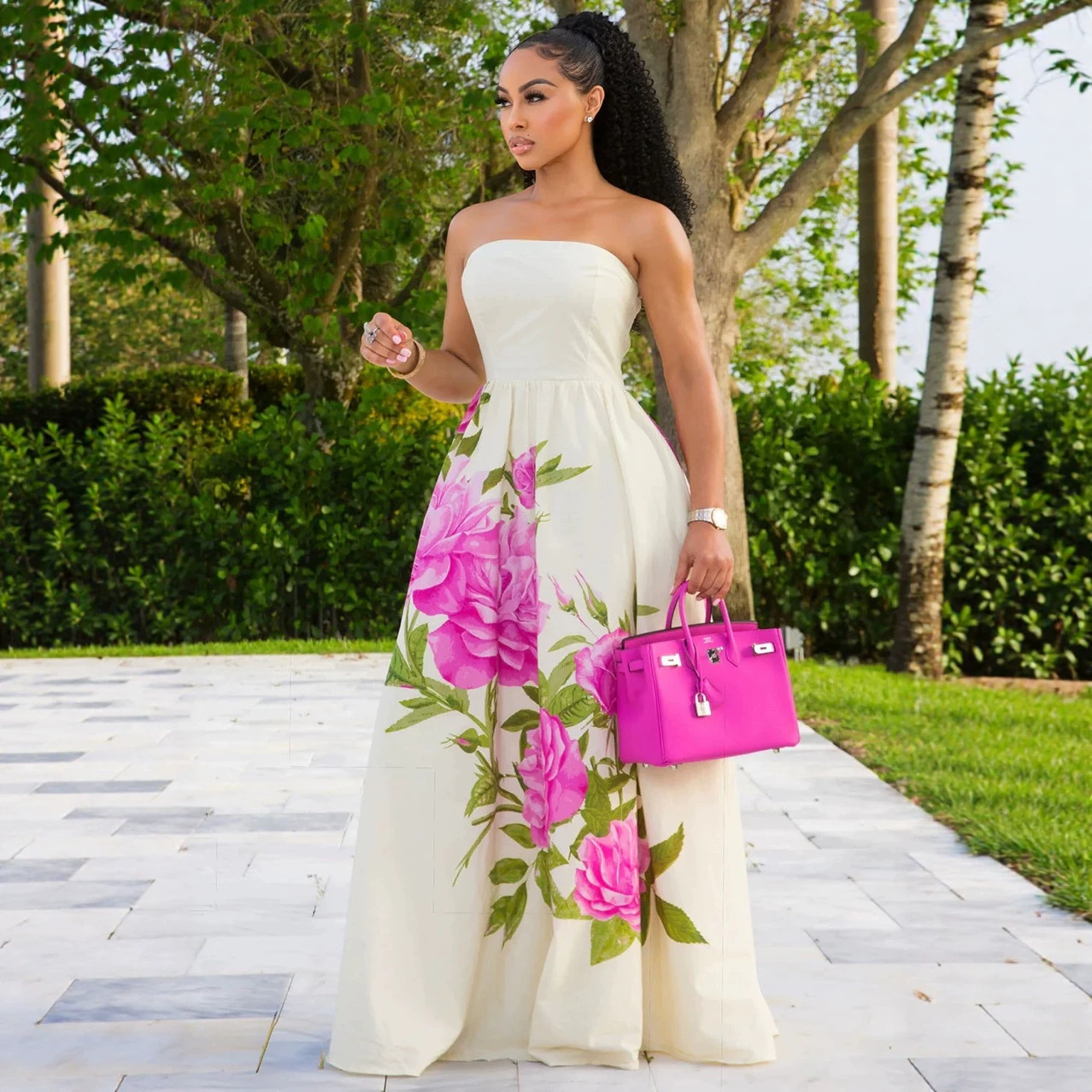 Womens Rose Print Dress