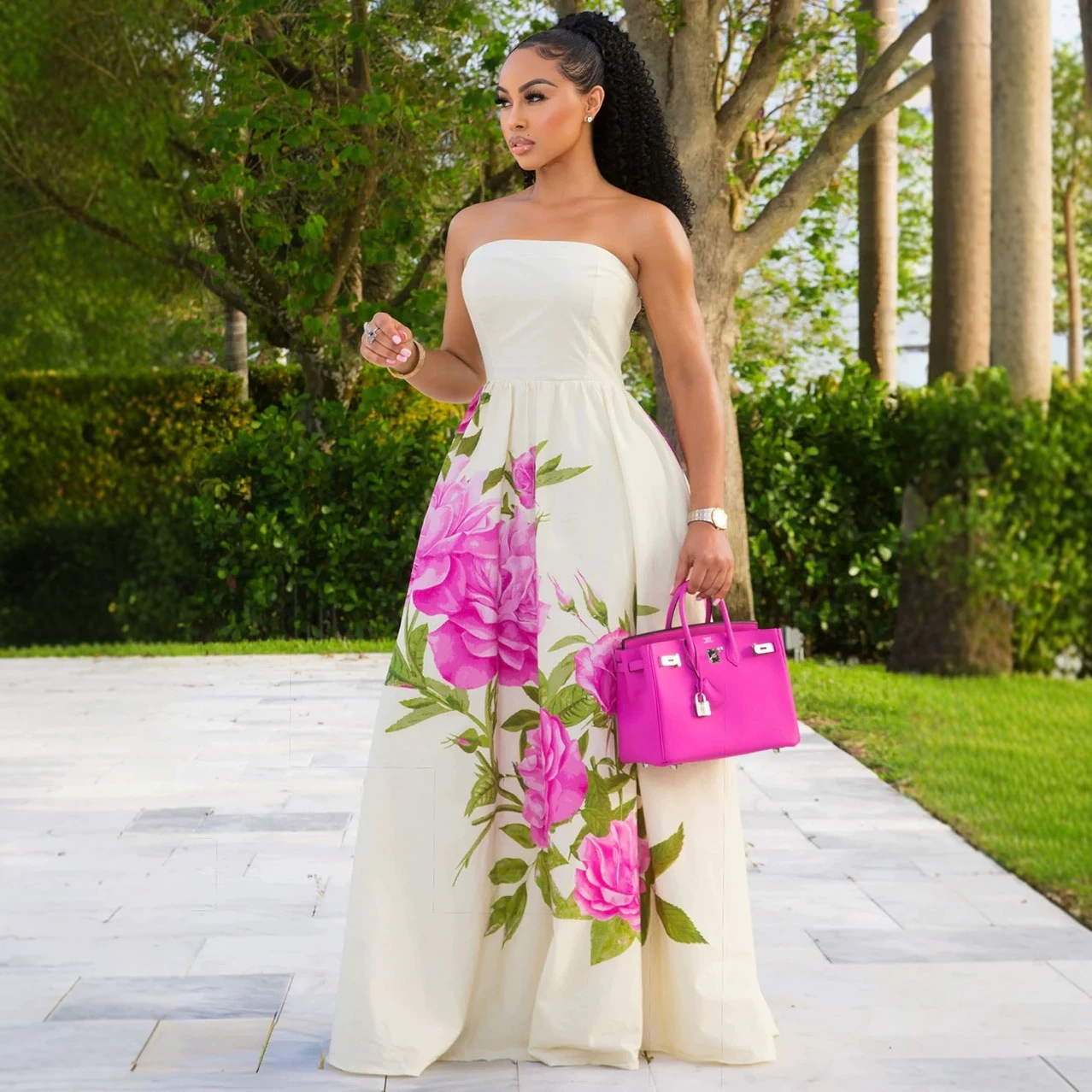 Womens Rose Print Dress