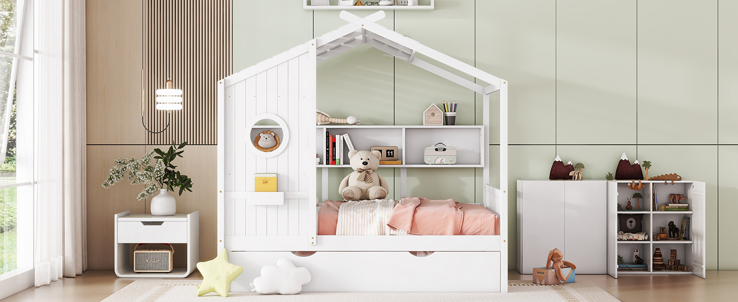 Wooden House Bed, Full Size, With Trundle