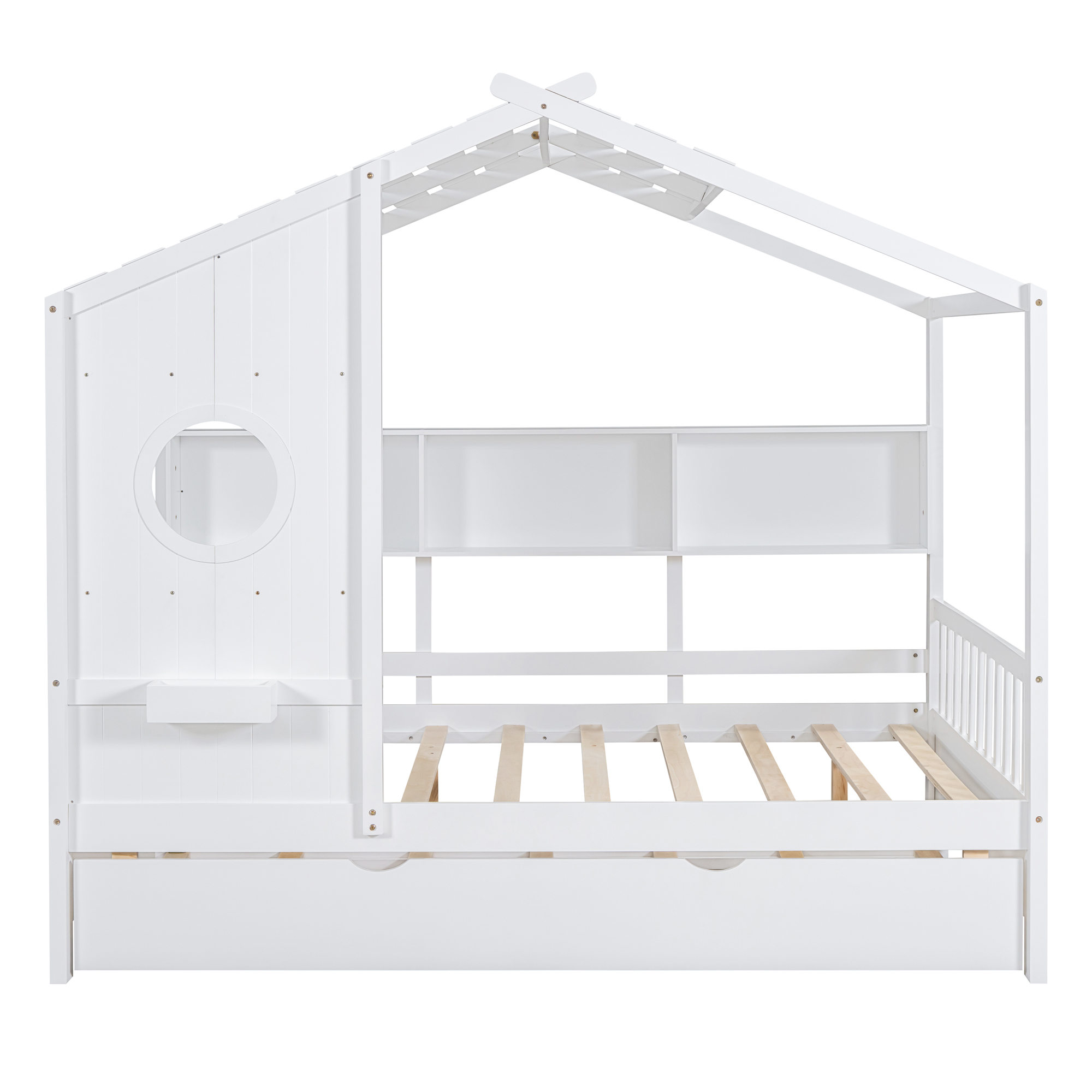 Wooden House Bed, Full Size, With Trundle