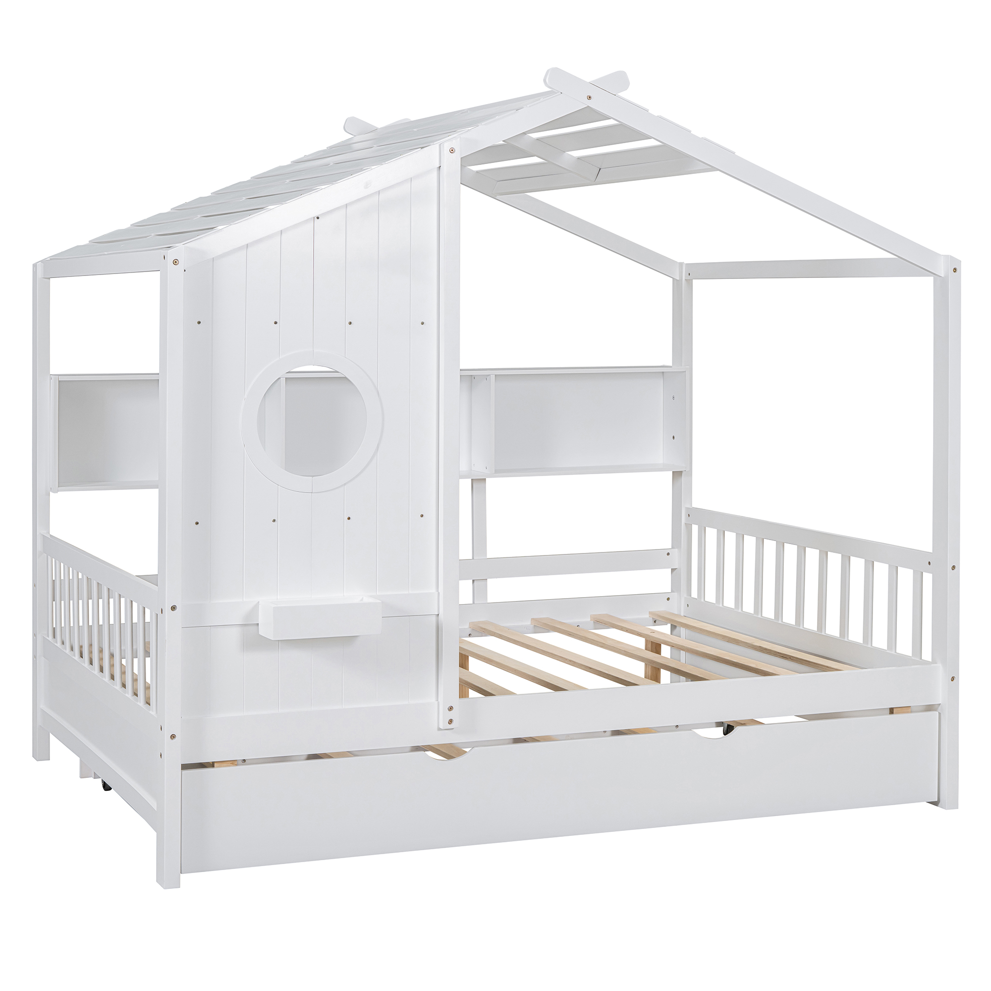 Wooden House Bed, Full Size, With Trundle