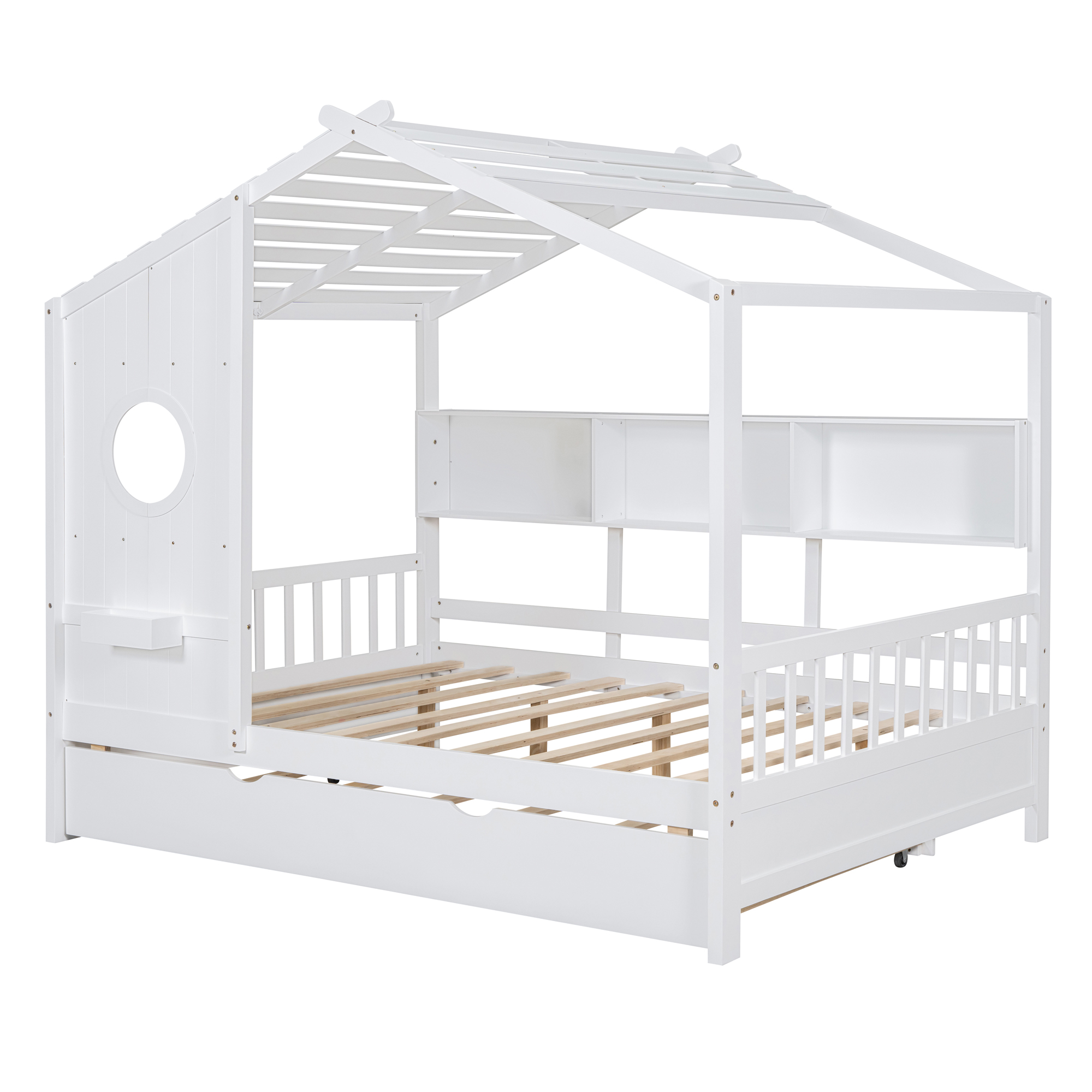 Wooden House Bed, Full Size, With Trundle
