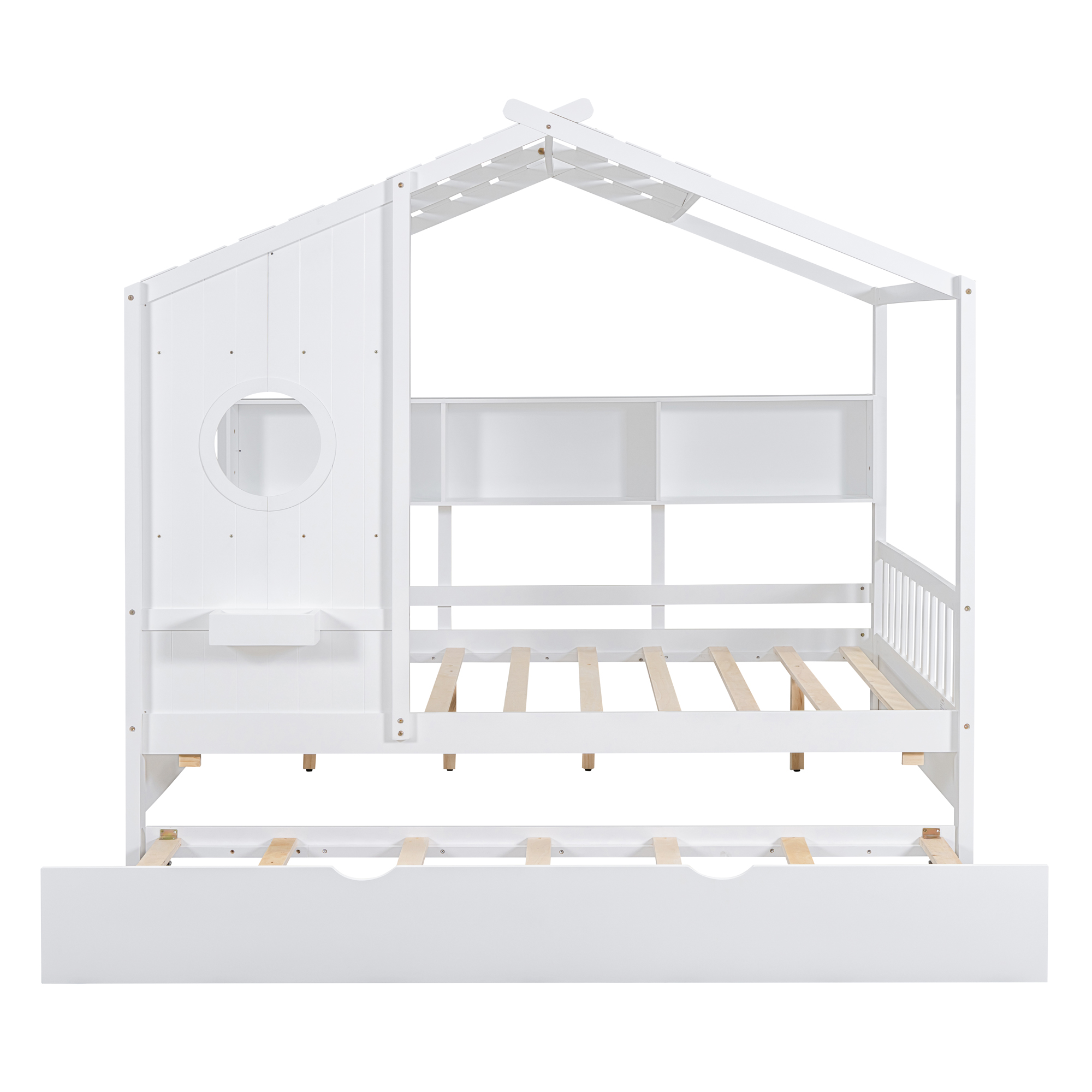 Wooden House Bed, Full Size, With Trundle