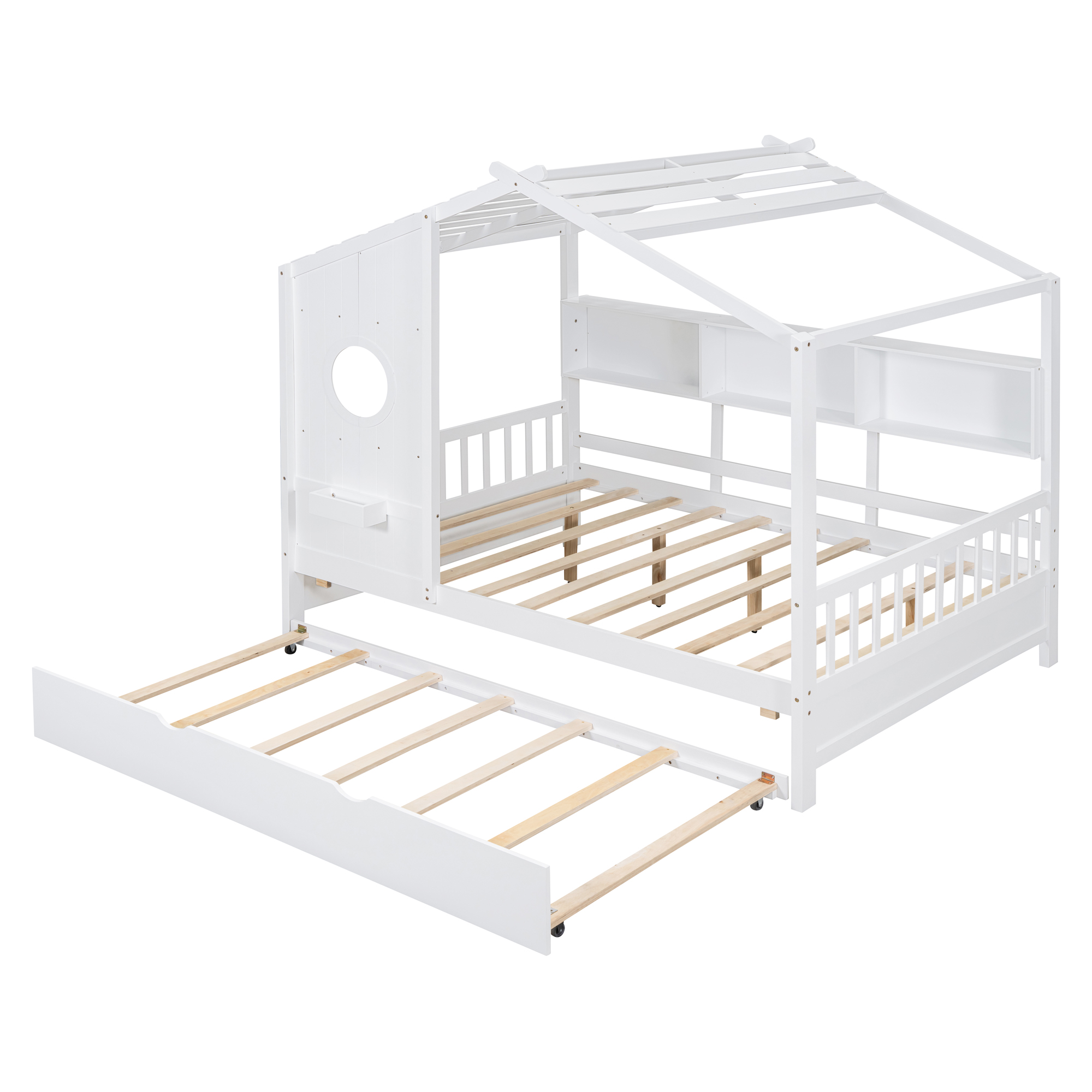 Wooden House Bed, Full Size, With Trundle