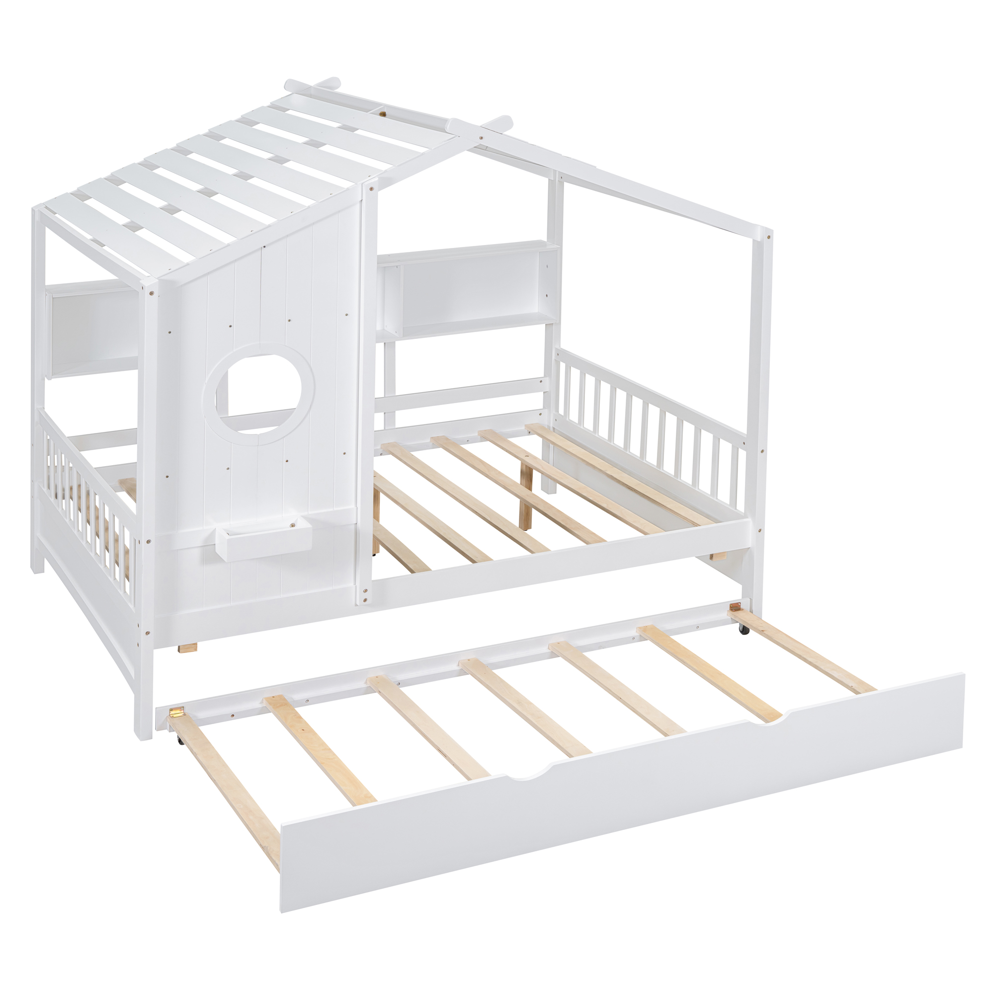 Wooden House Bed, Full Size, With Trundle