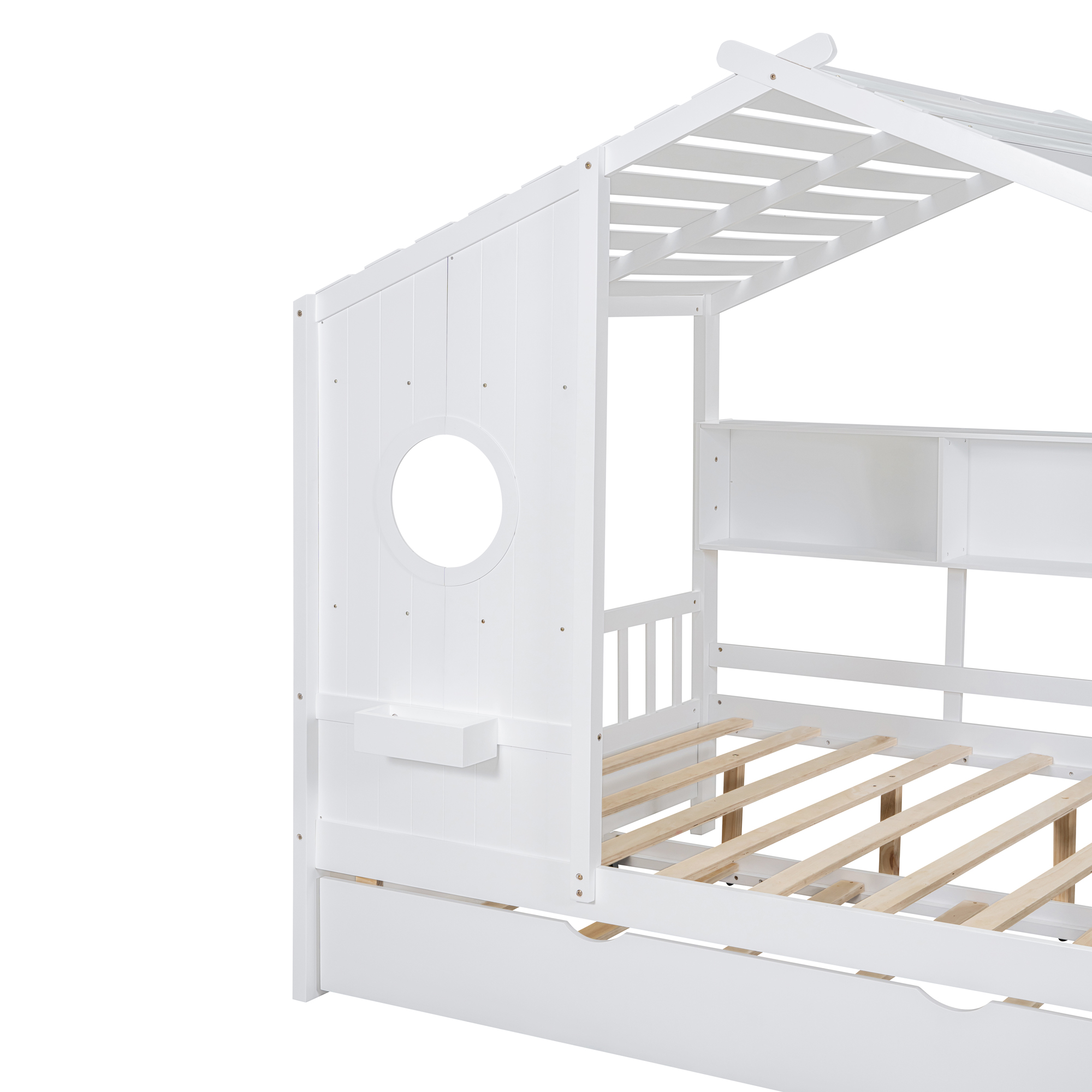 Wooden House Bed, Full Size, With Trundle