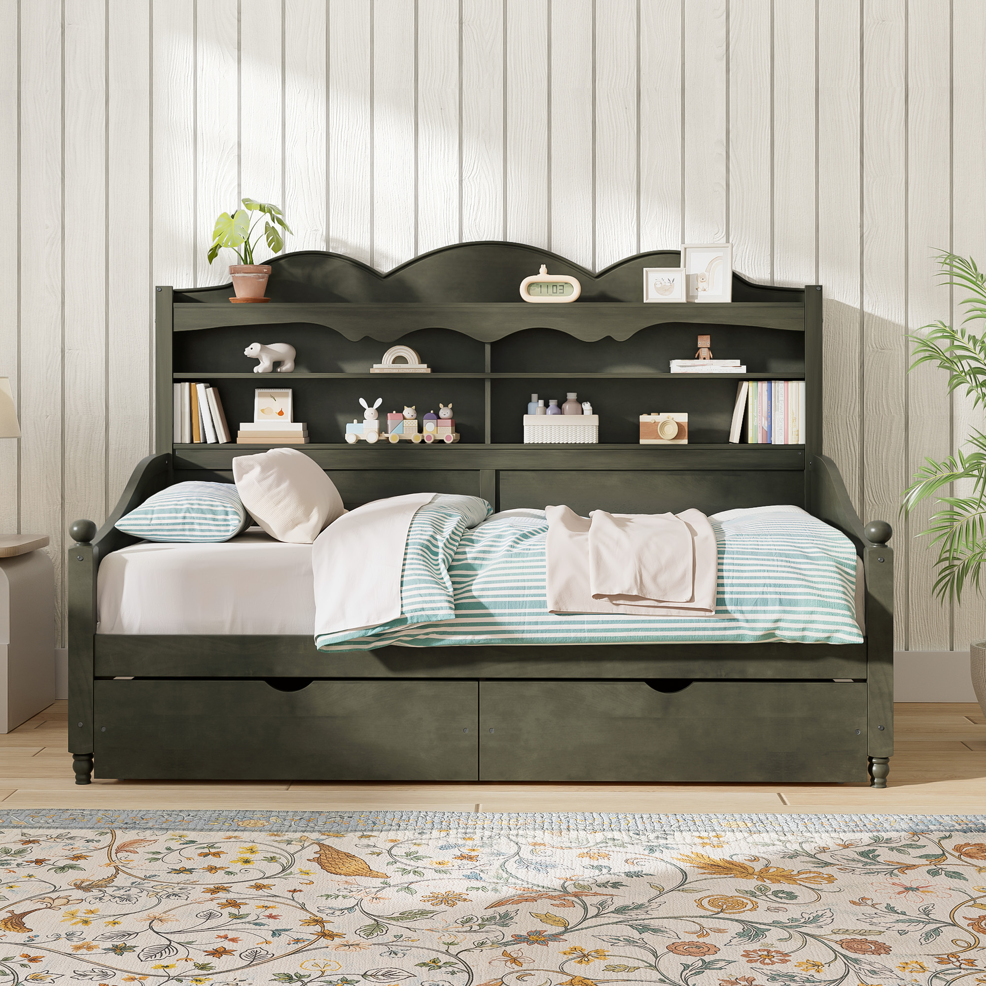 Twin Daybed with Storage Drawers, Wooden
