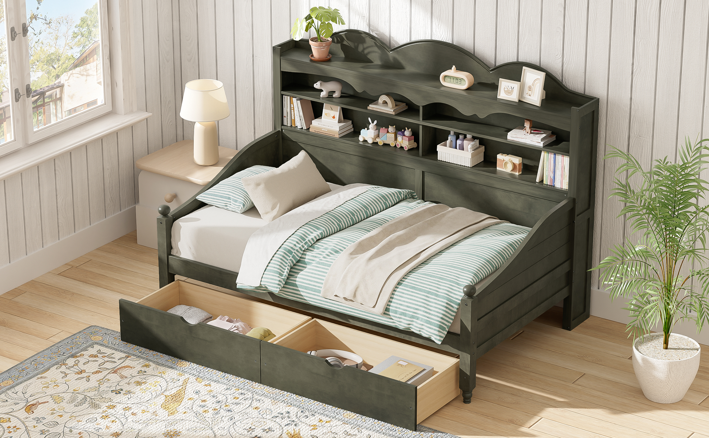 Twin Daybed with Storage Drawers, Wooden