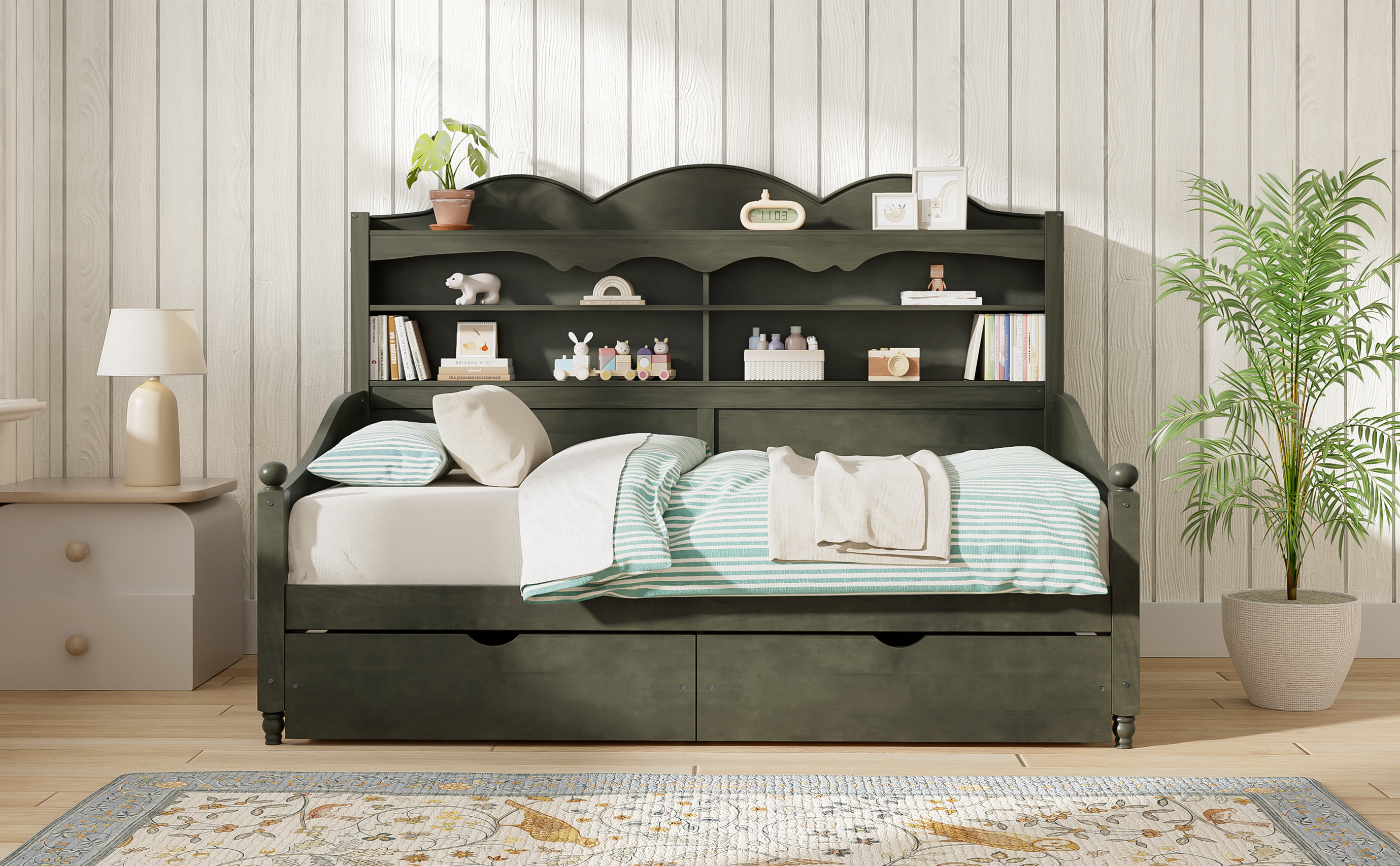 Twin Daybed with Storage Drawers, Wooden