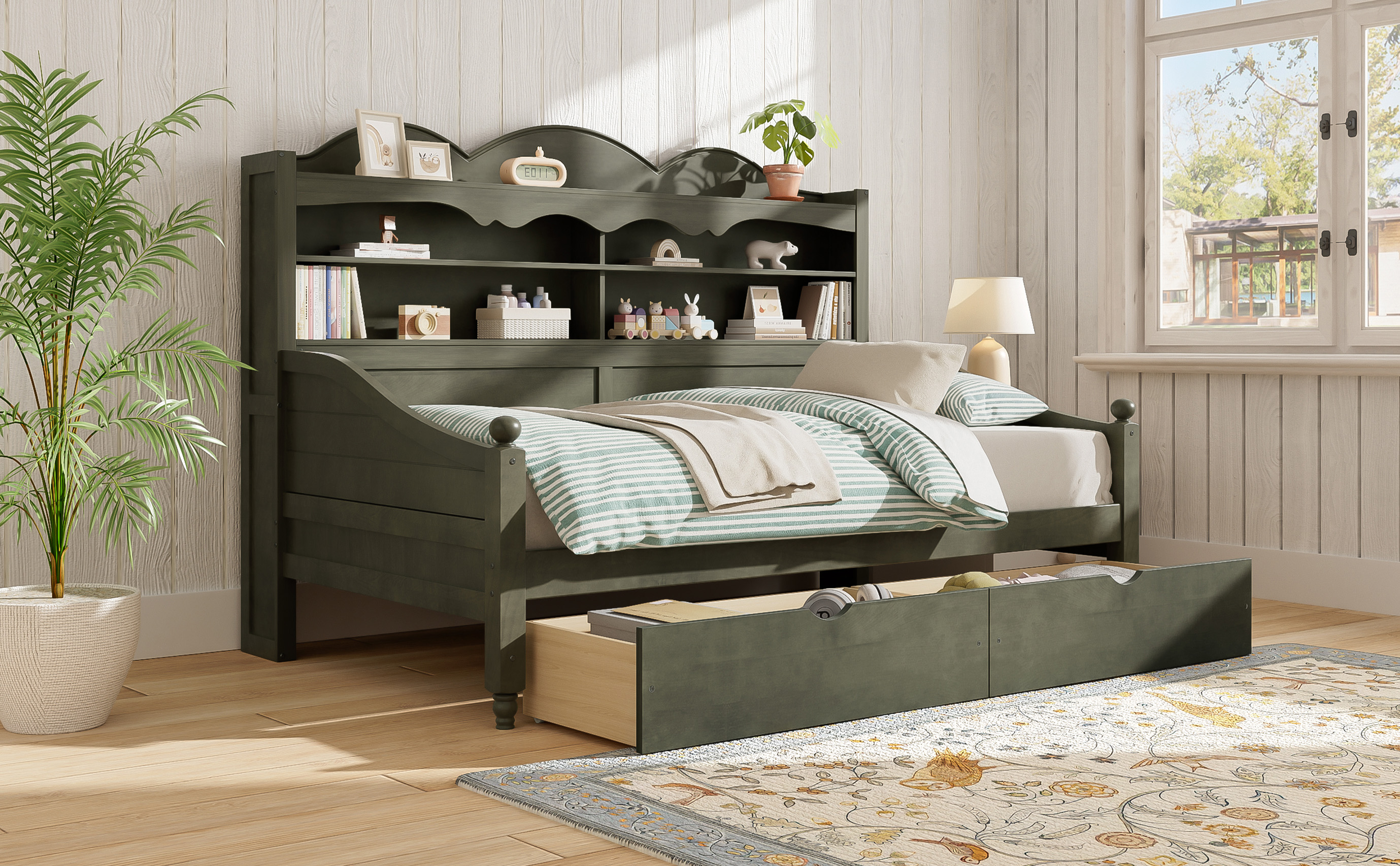 Twin Daybed with Storage Drawers, Wooden