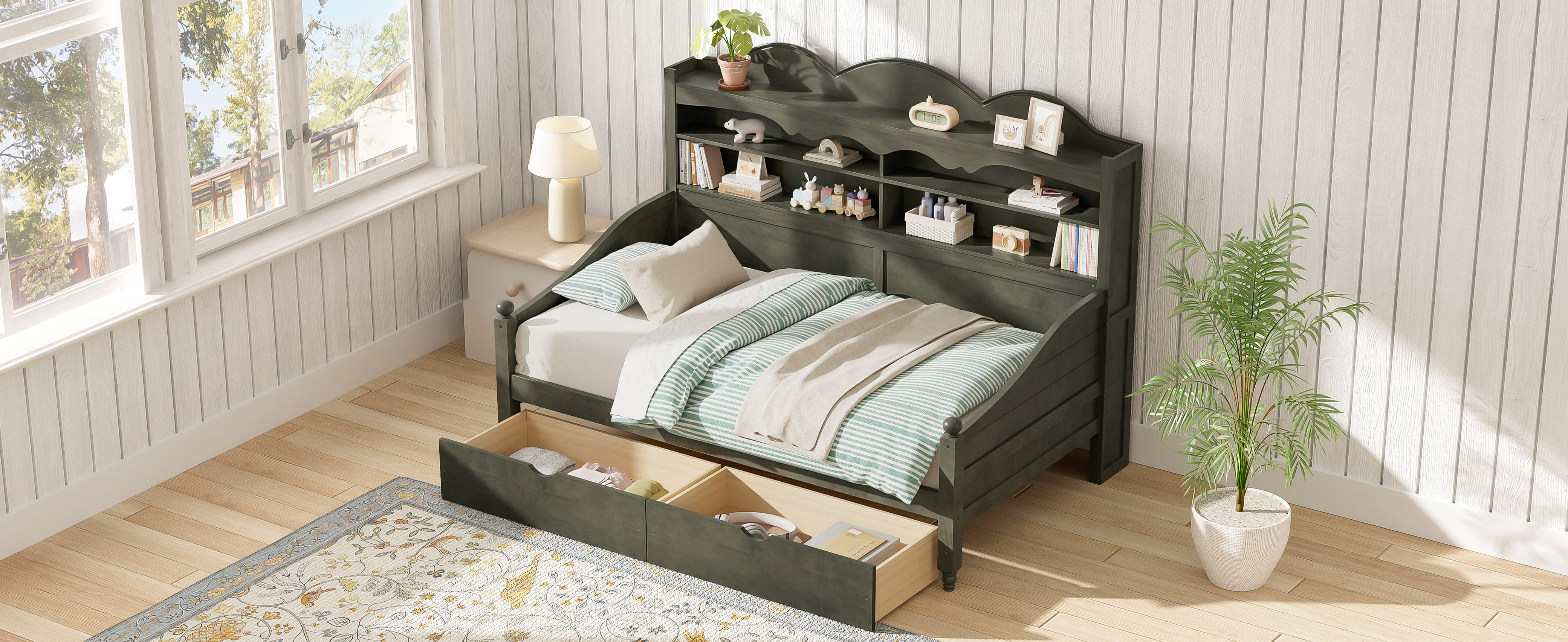 Twin Daybed with Storage Drawers, Wooden