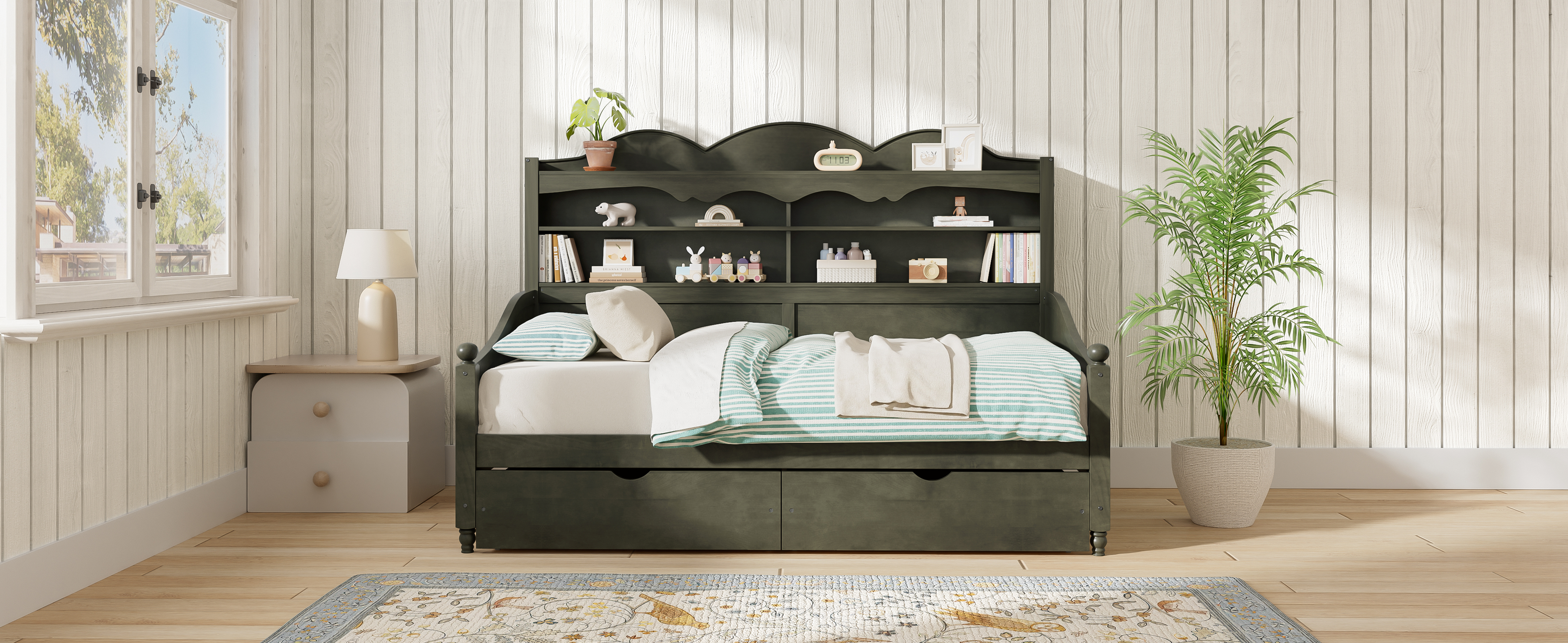Twin Daybed with Storage Drawers, Wooden