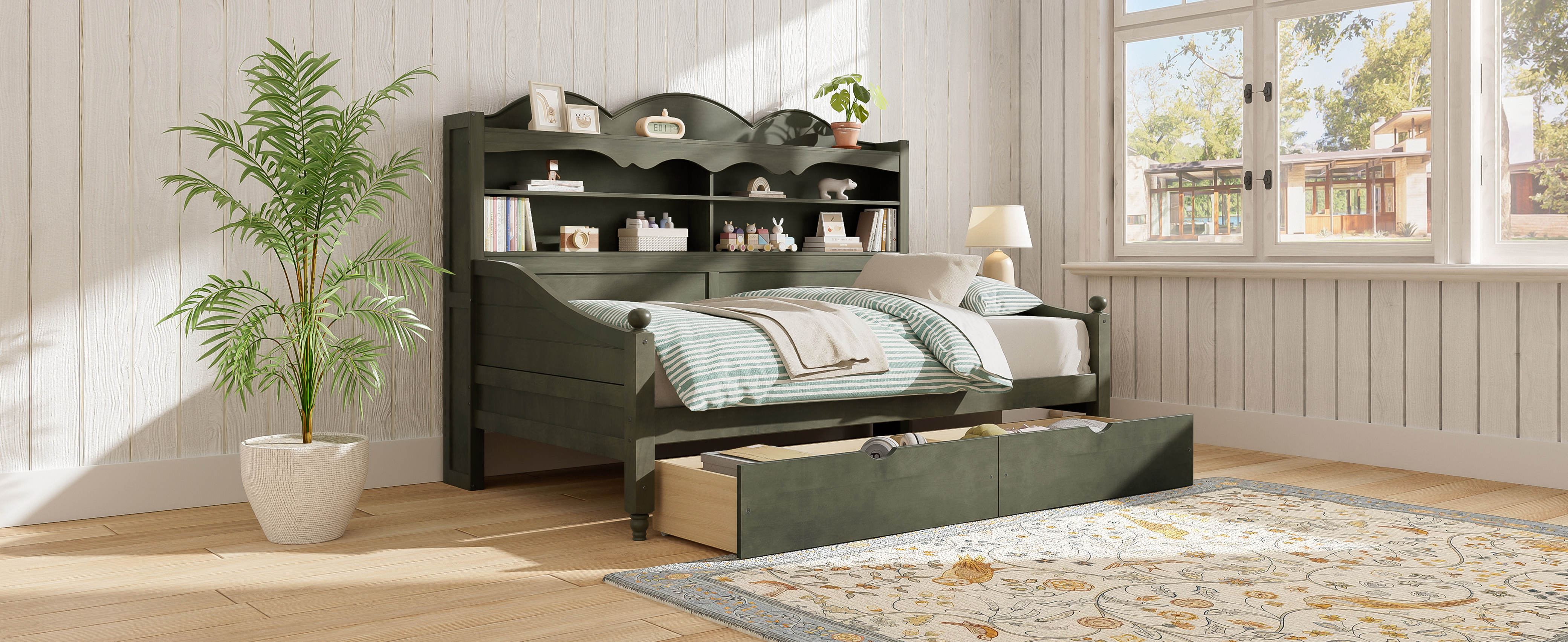 Twin Daybed with Storage Drawers, Wooden